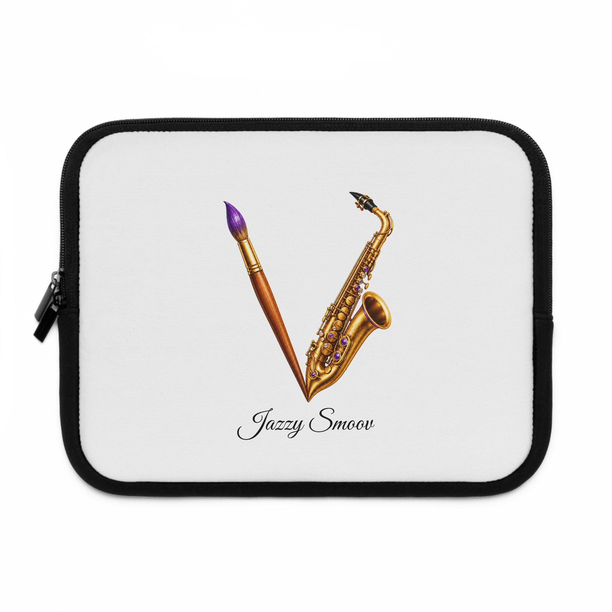 Jazzy Smoov white saxophone art laptop sleeve