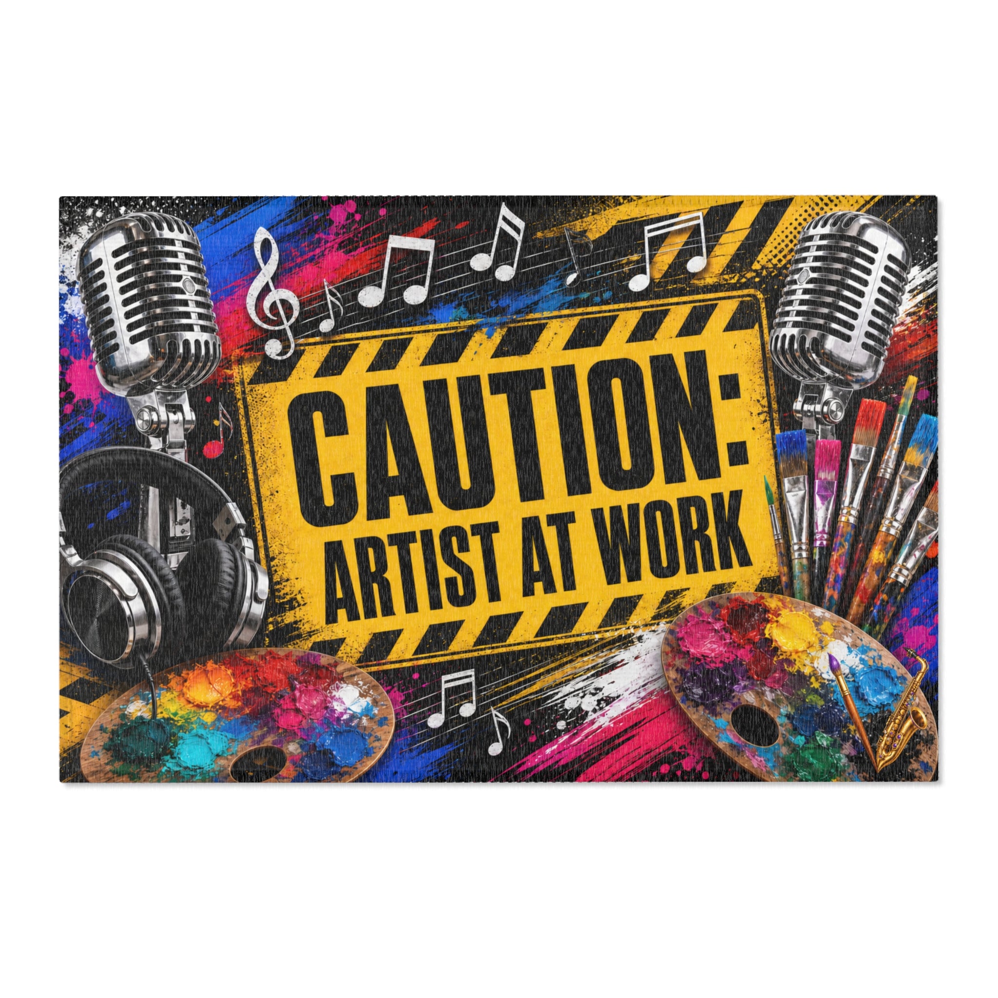 Caution Artist at Work colorful studio area rug