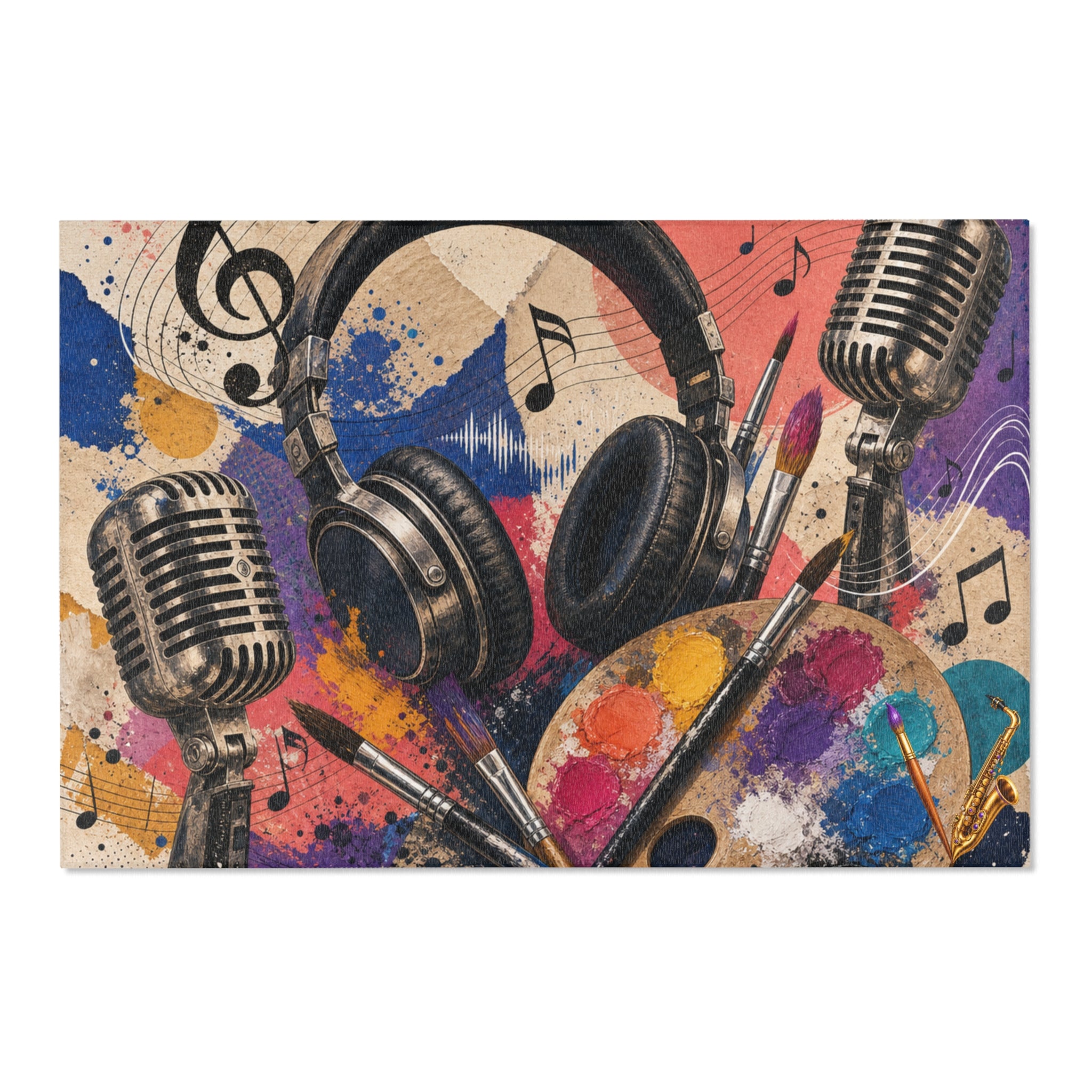 Music and art chenille area rug