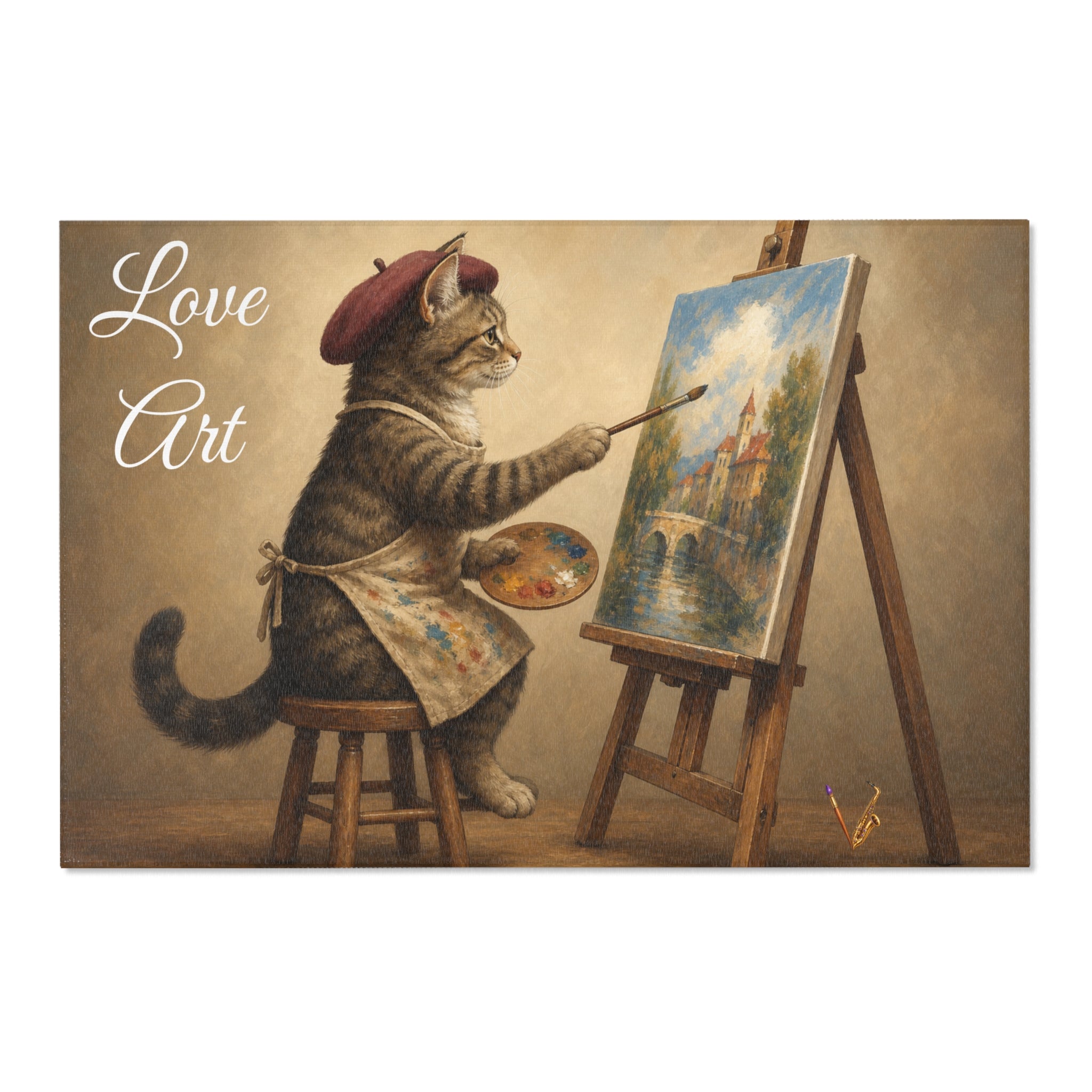 Love Art painting cat chenille area rug