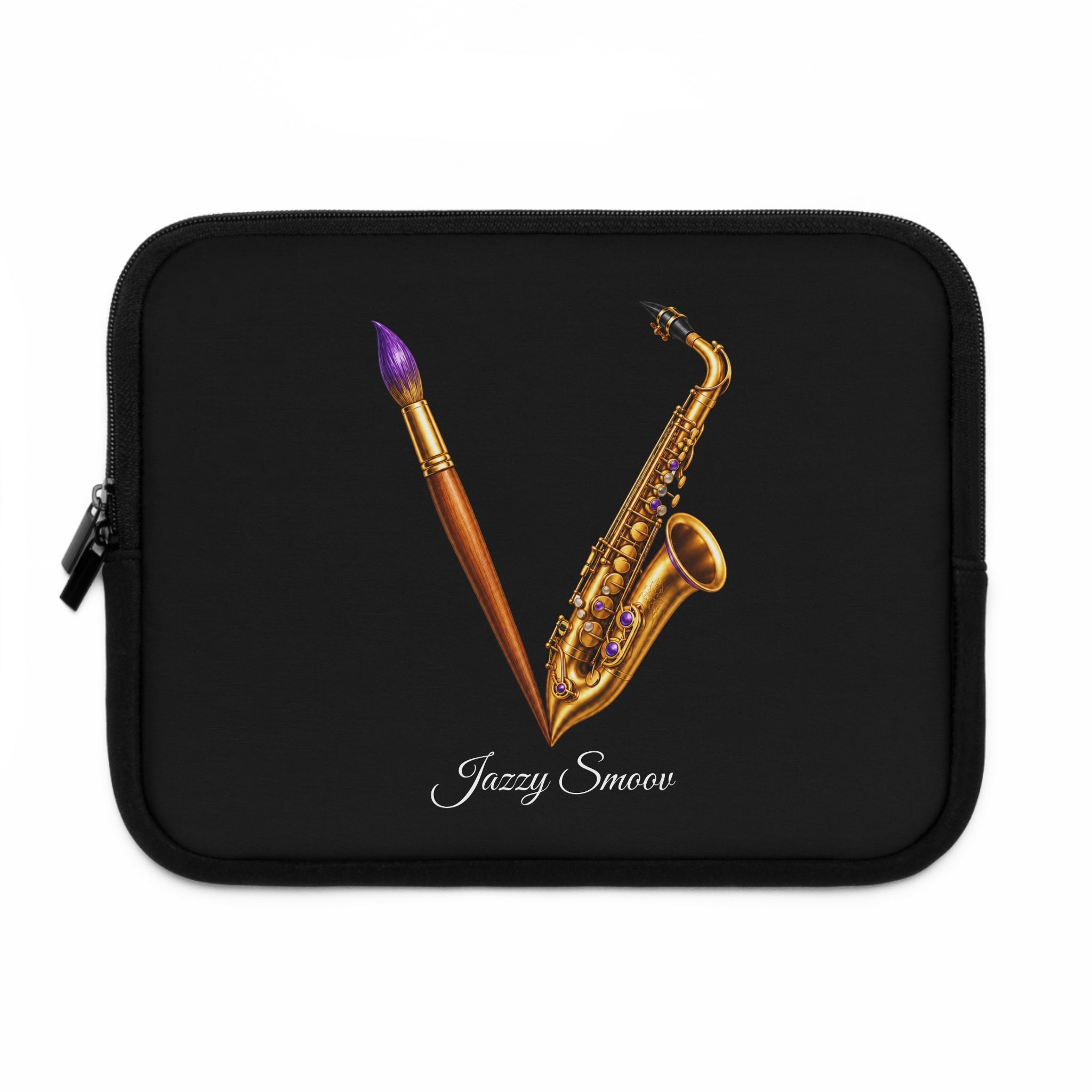 Jazzy Groove black saxophone art laptop sleeve