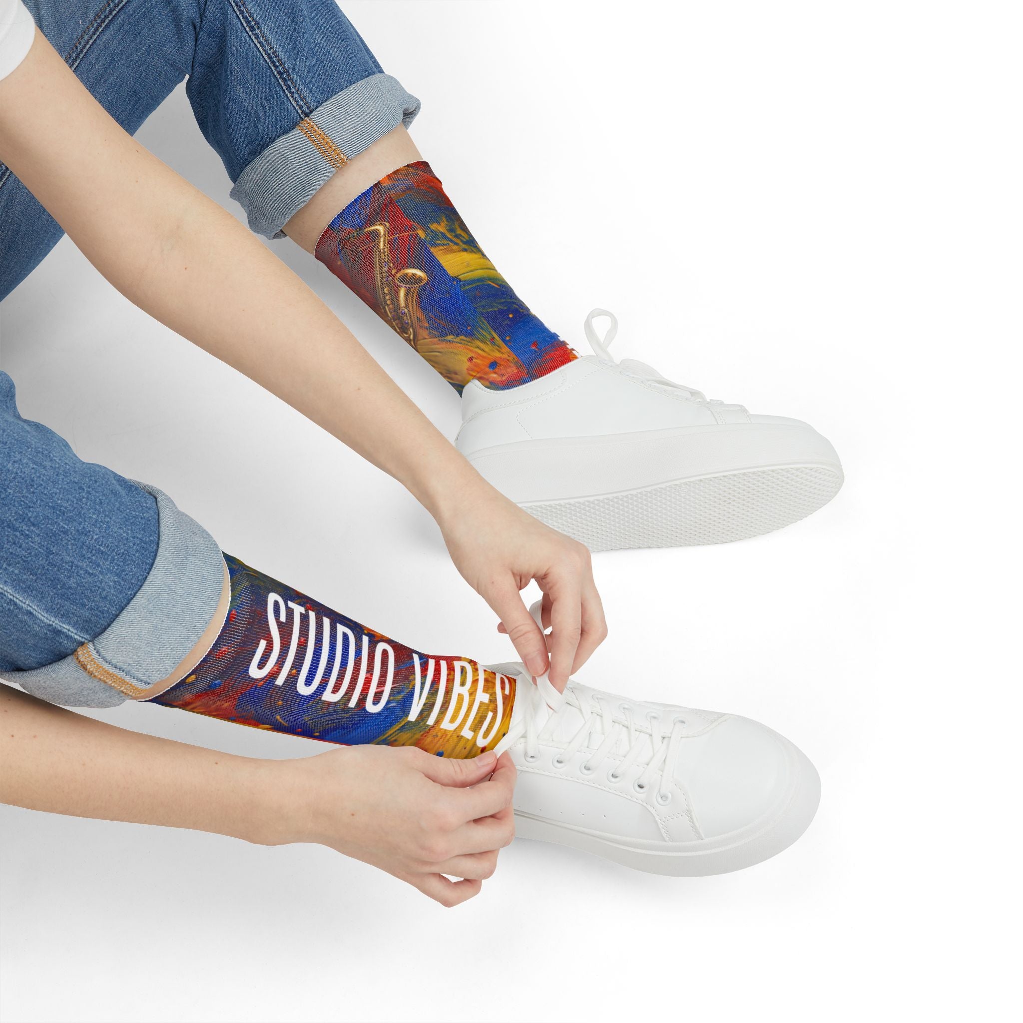 Studio Vibes colorful music headphones crew socks