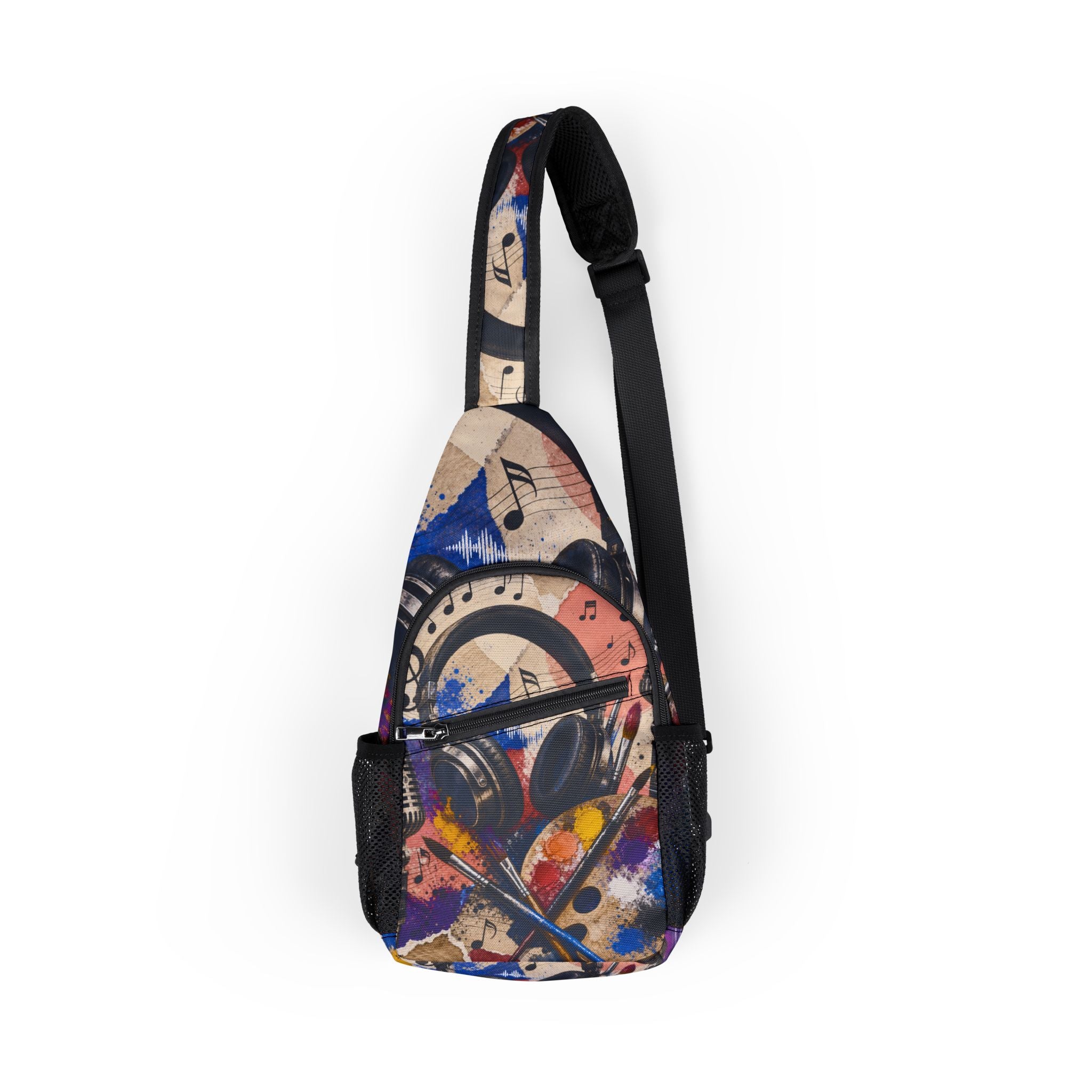 Art and music collage crossbody sling bag