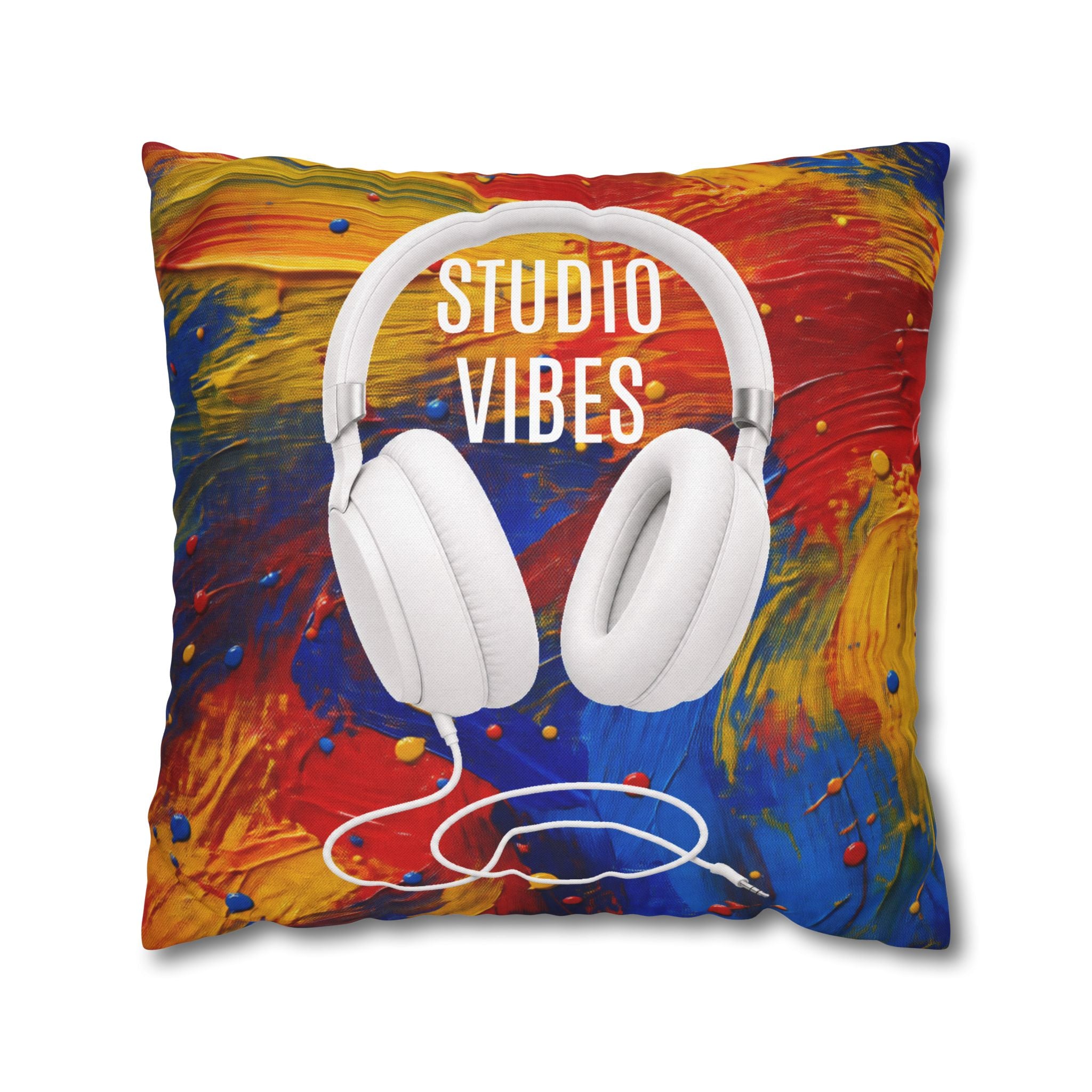 Studio Vibes colorful headphone throw pillow cover