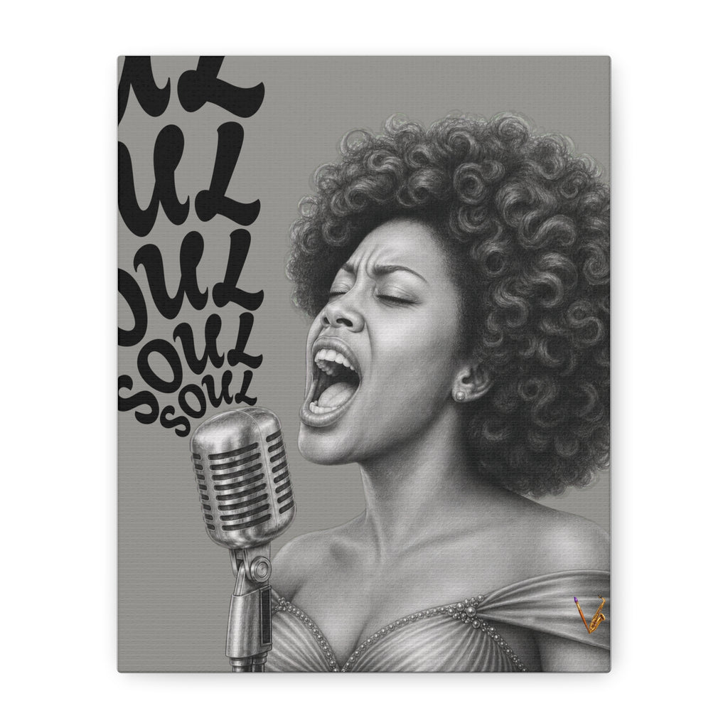 Female soul singer monochrome matte canvas wall art
