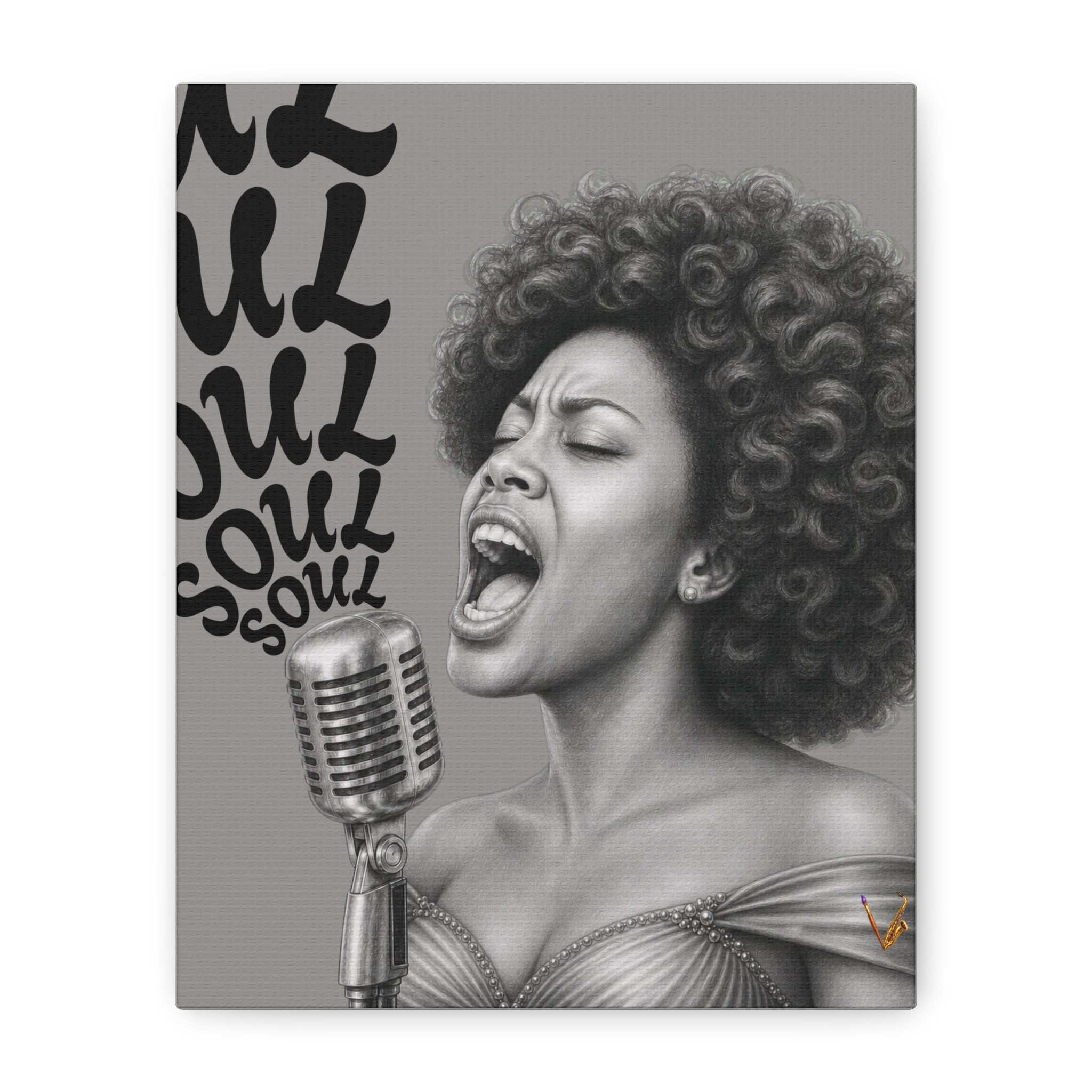 Female soul singer monochrome matte canvas wall art