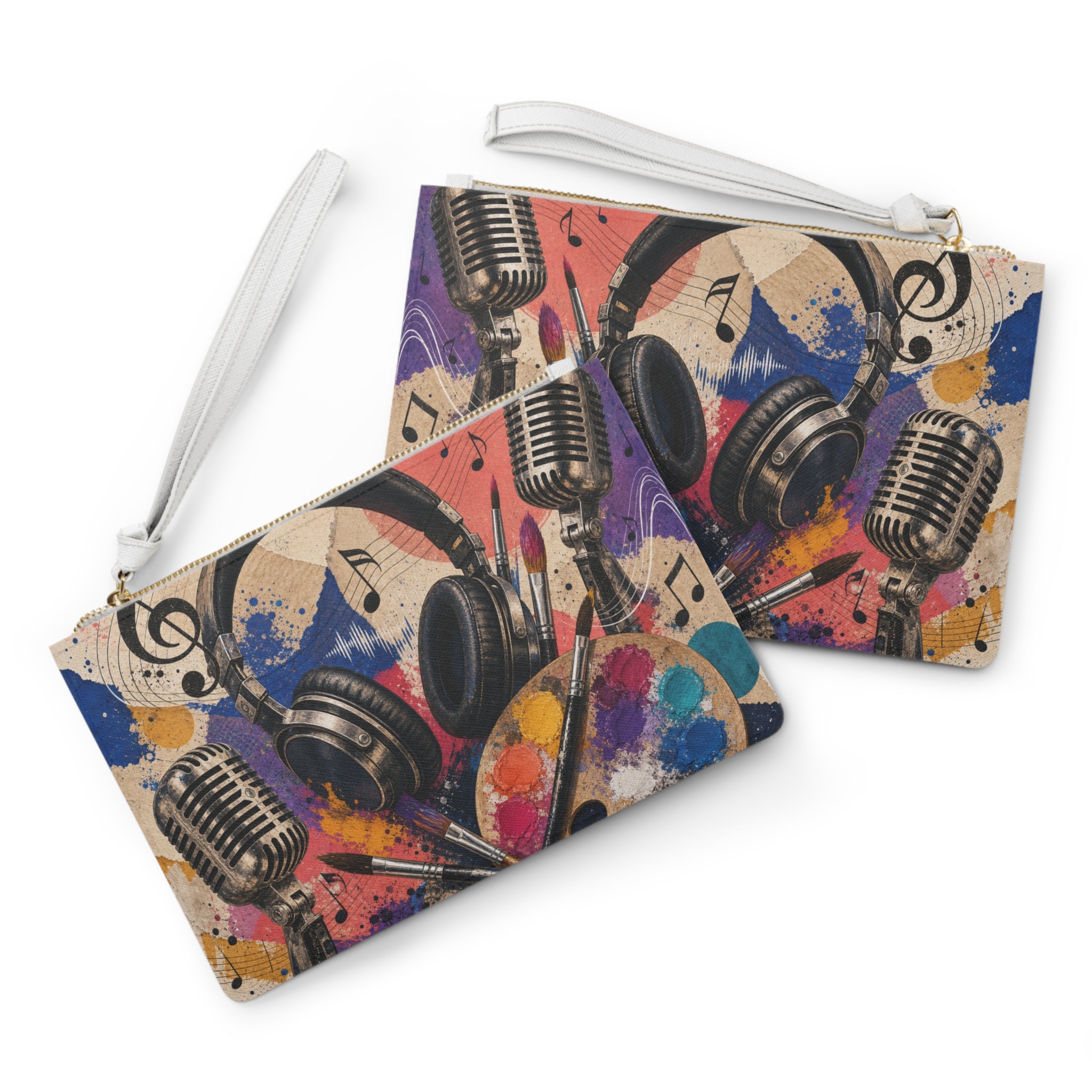 Vintage music and art collage clutch bag