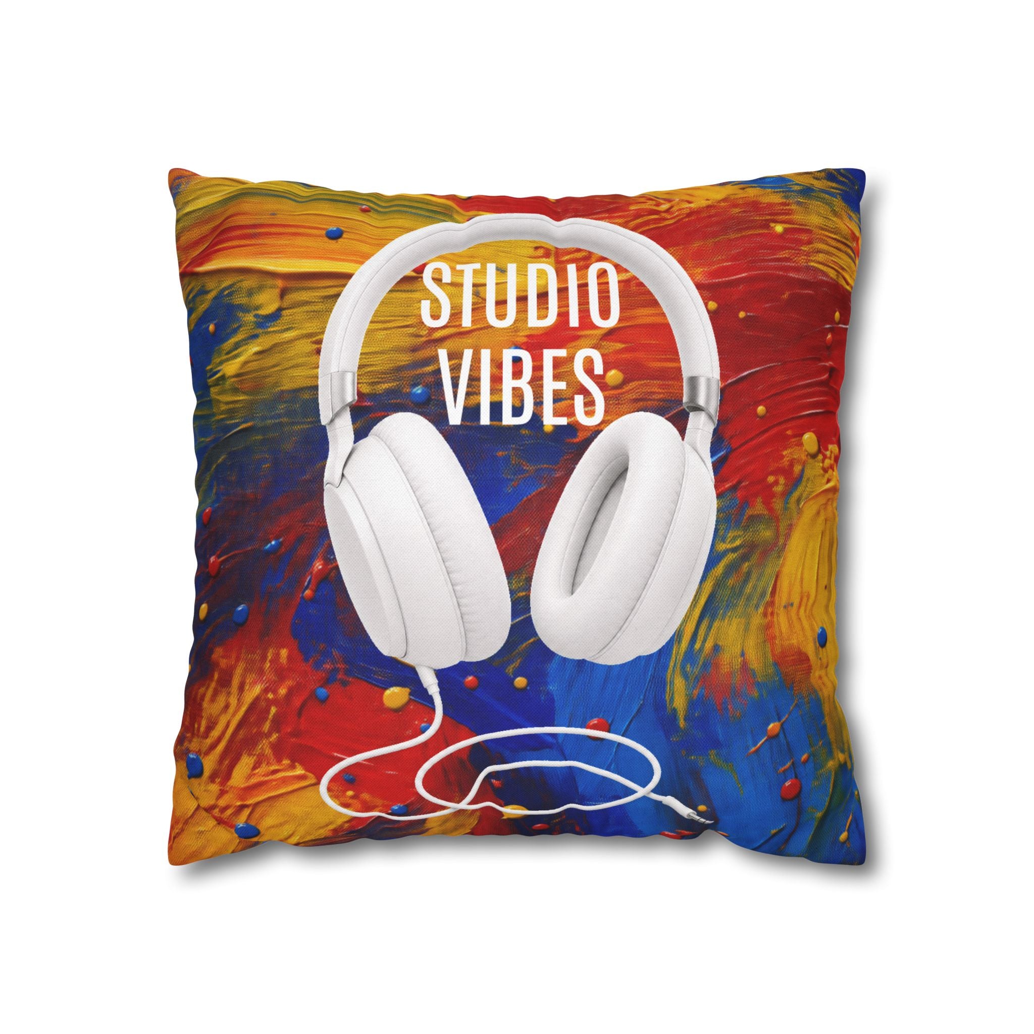 Studio Vibes colorful headphone throw pillow cover
