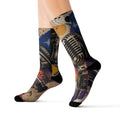 Art and music collage cushioned crew socks