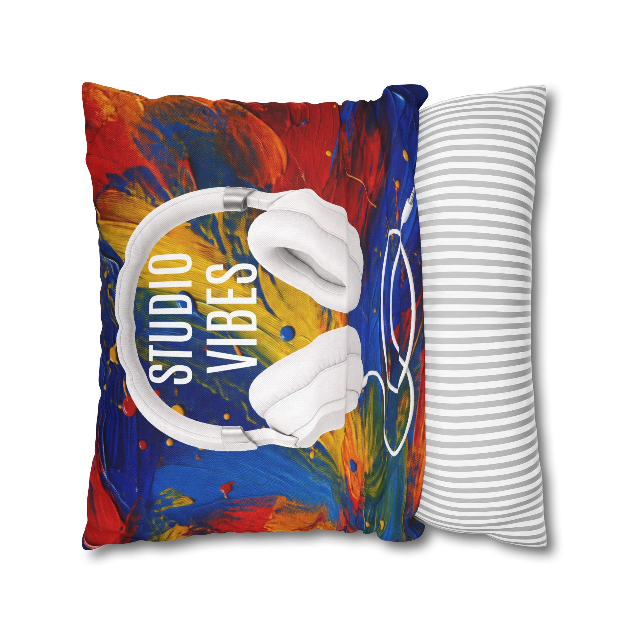 Studio Vibes colorful headphone throw pillow cover