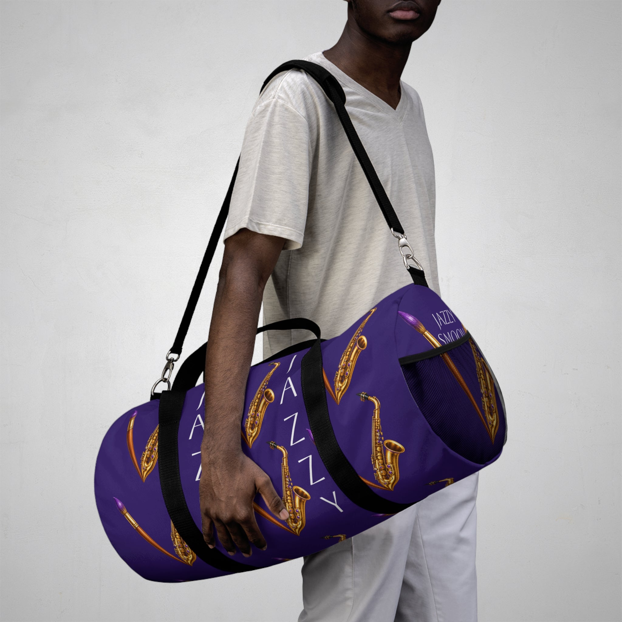 Jazzy Smoov purple saxophone duffel bag