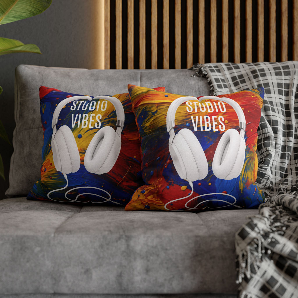 Studio Vibes colorful headphone throw pillow cover