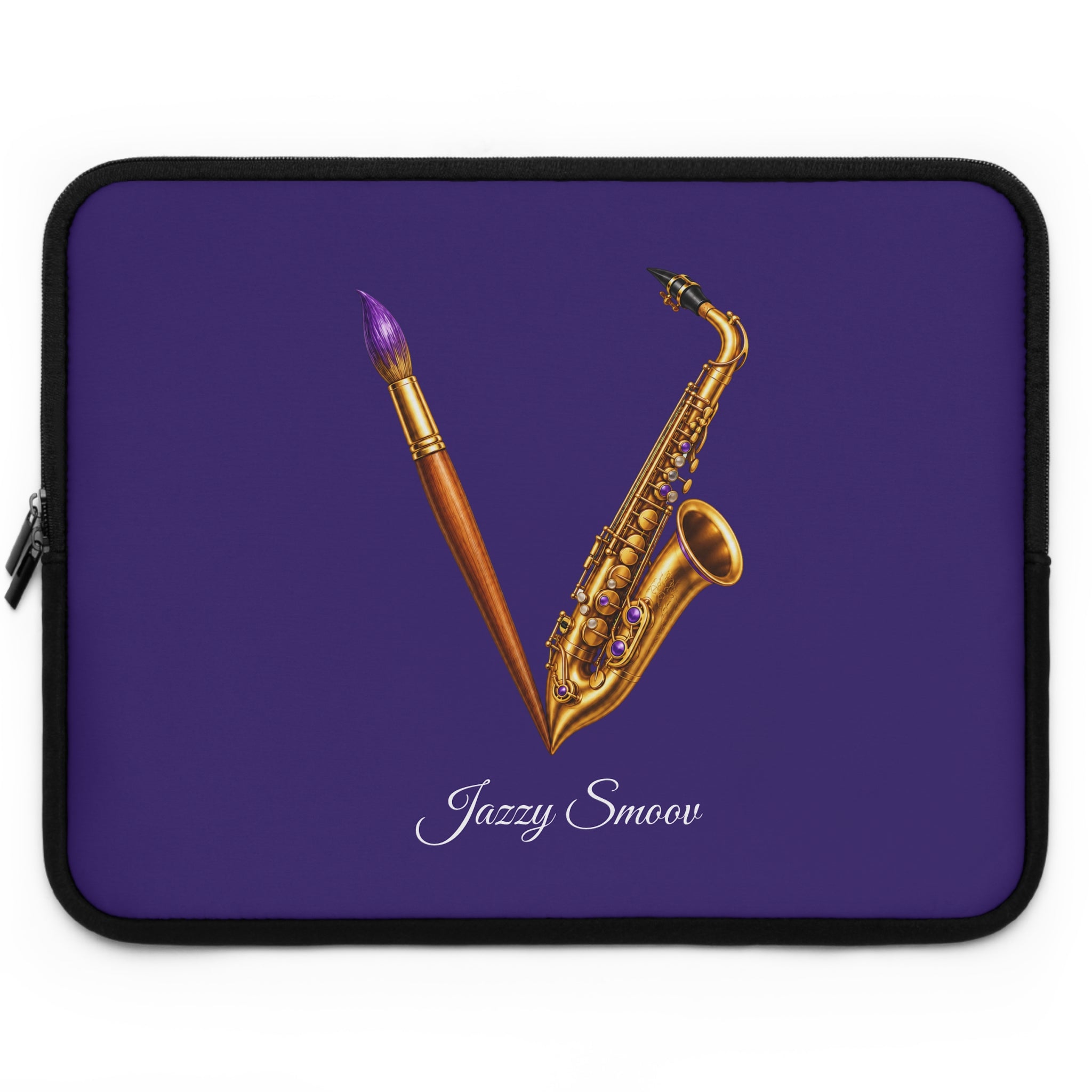 Jazzy Smoov purple saxophone art laptop sleeve