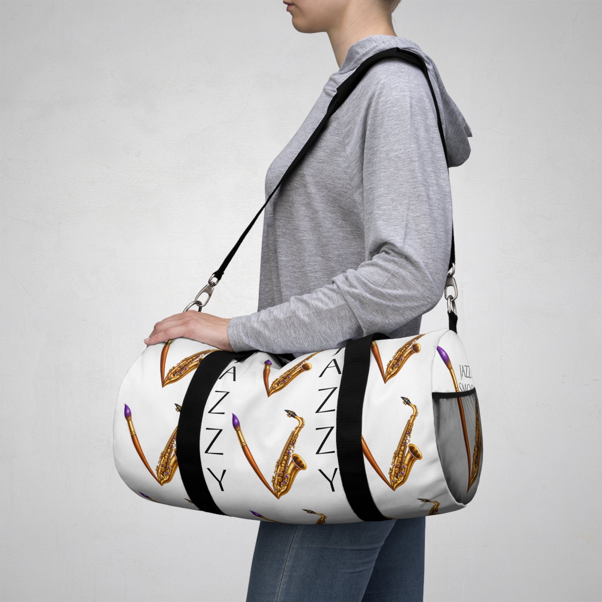 Jazzy Smoov saxophone print duffel bag