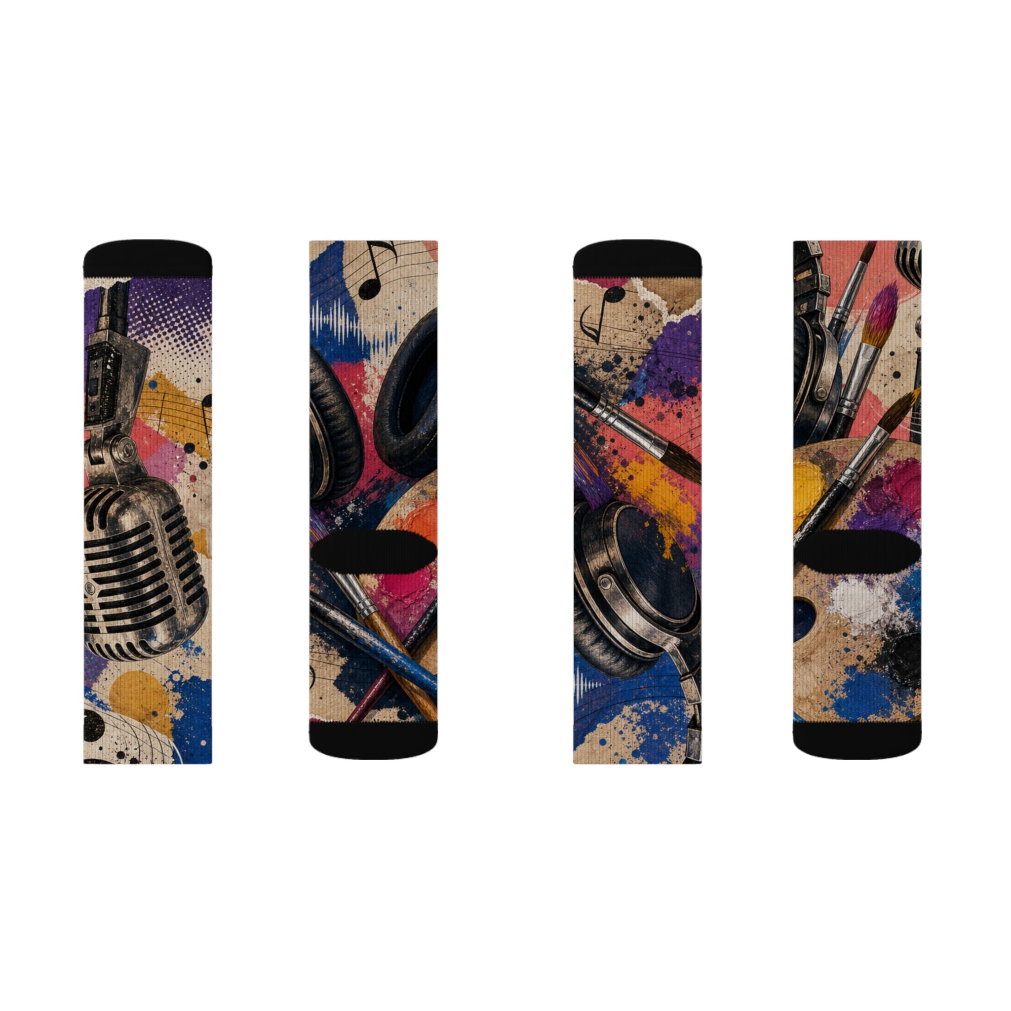 Art and music collage cushioned crew socks