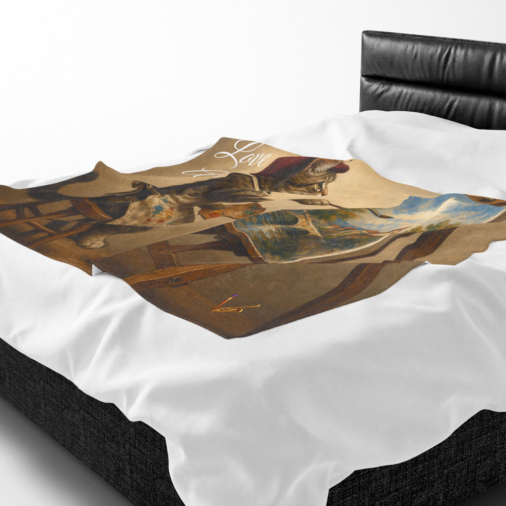 Love Art painter cat velveteen plush blanket