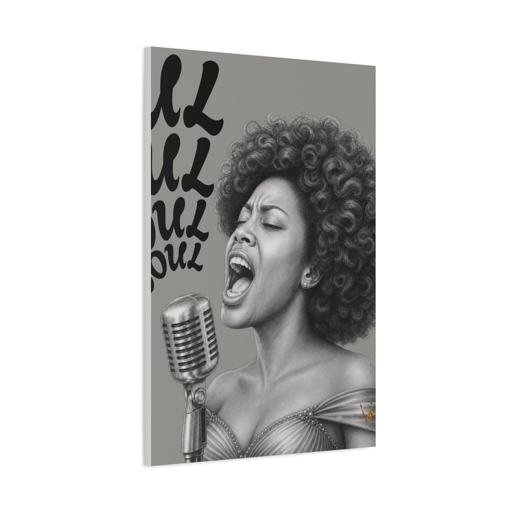 Female soul singer monochrome matte canvas wall art