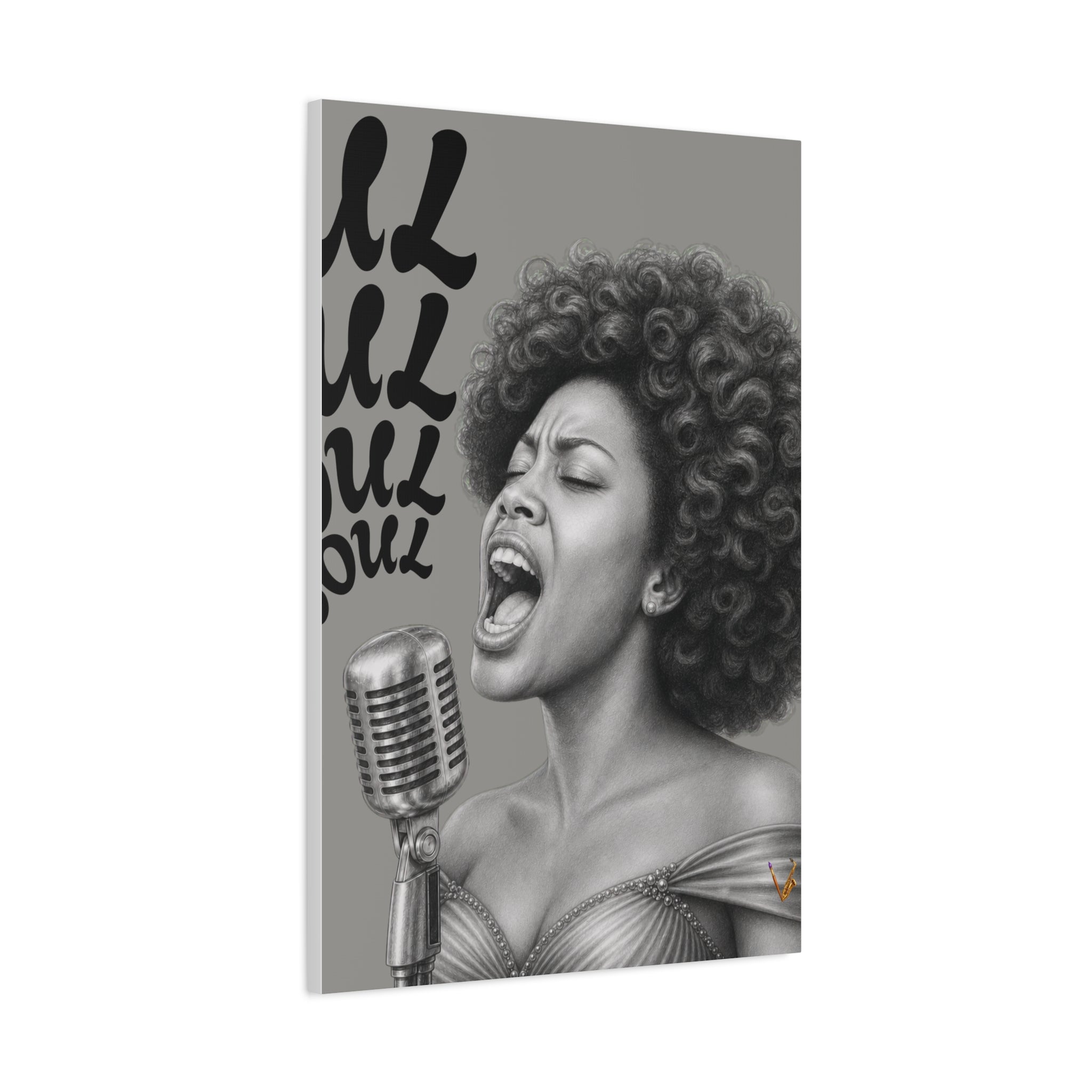 Female soul singer monochrome matte canvas wall art