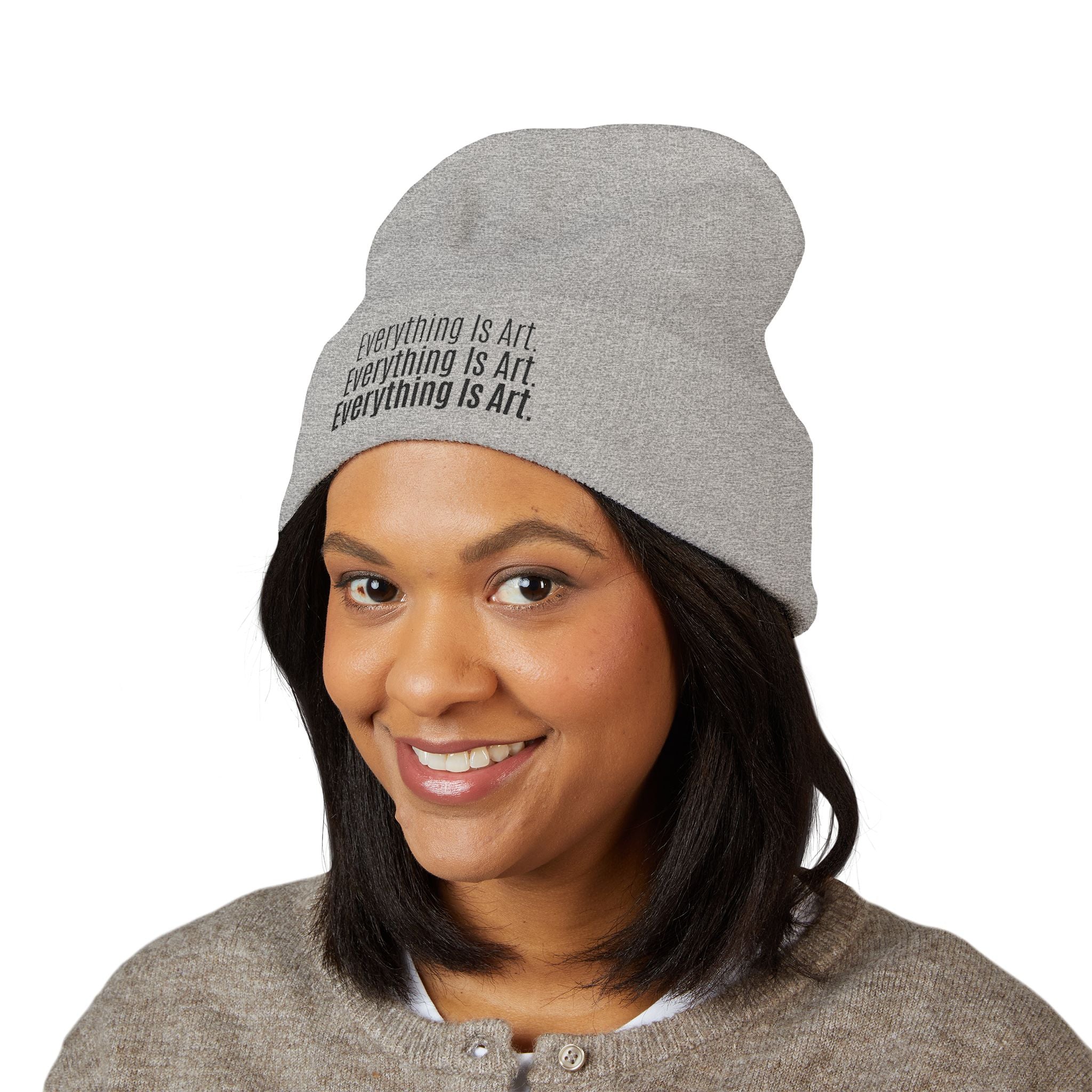 Everything Is Art cuffed beanie with black lettering – view 24