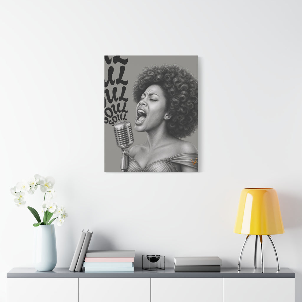 Female soul singer monochrome matte canvas wall art
