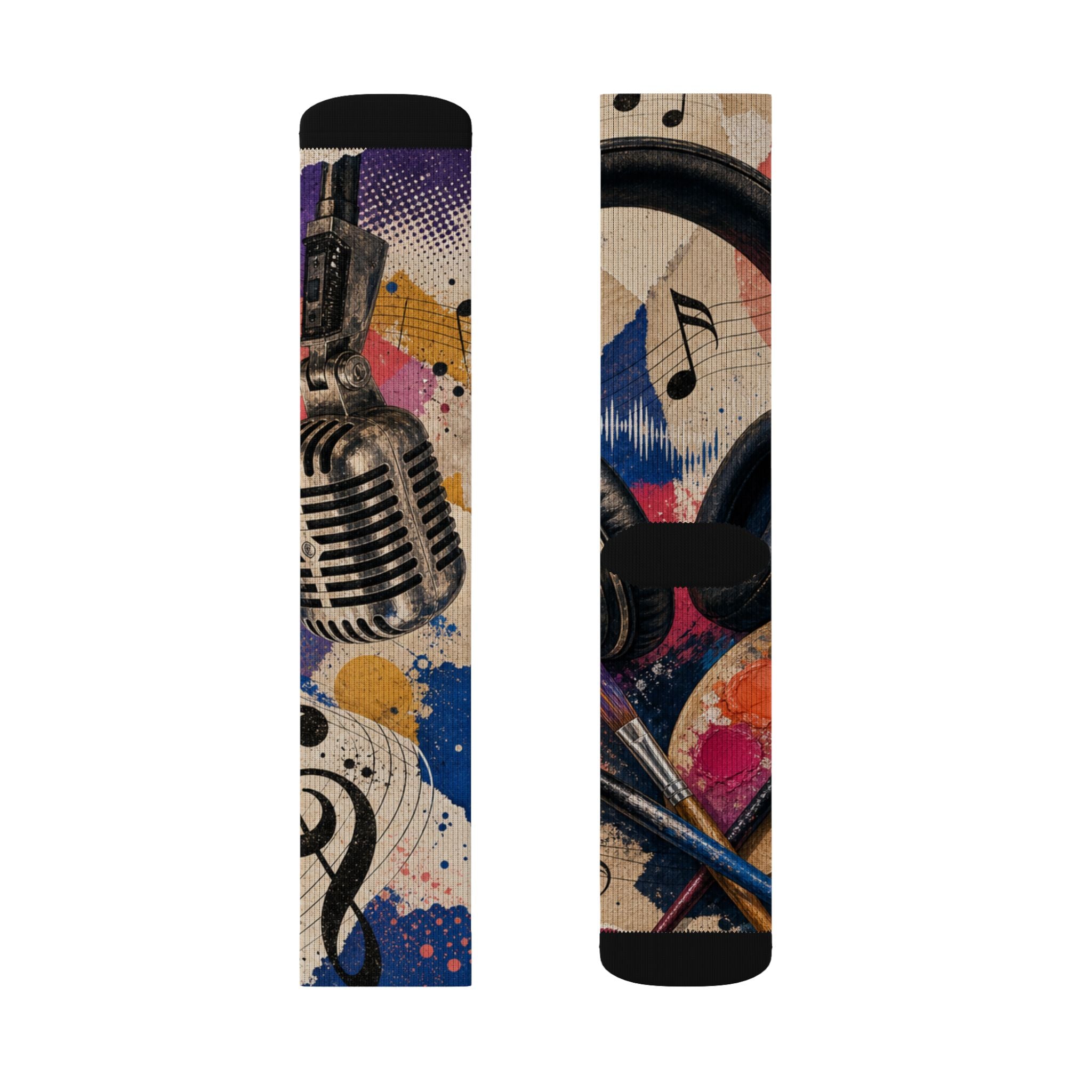 Art and music collage cushioned crew socks