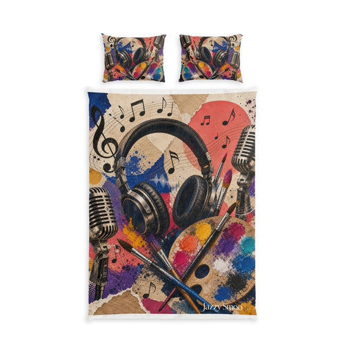 Art and music cotton duvet cover set with headphones and microphones – view 2