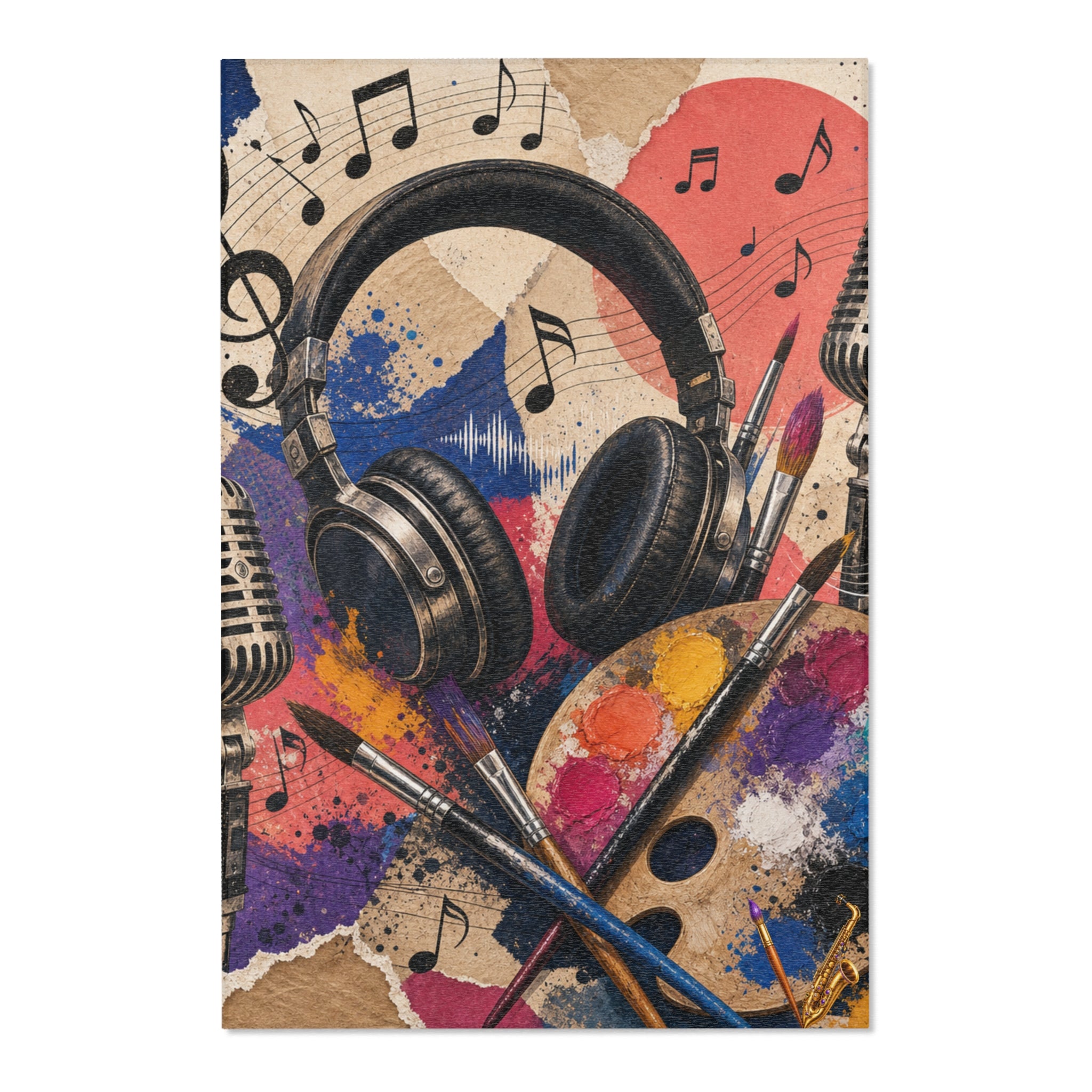 Music and art chenille area rug