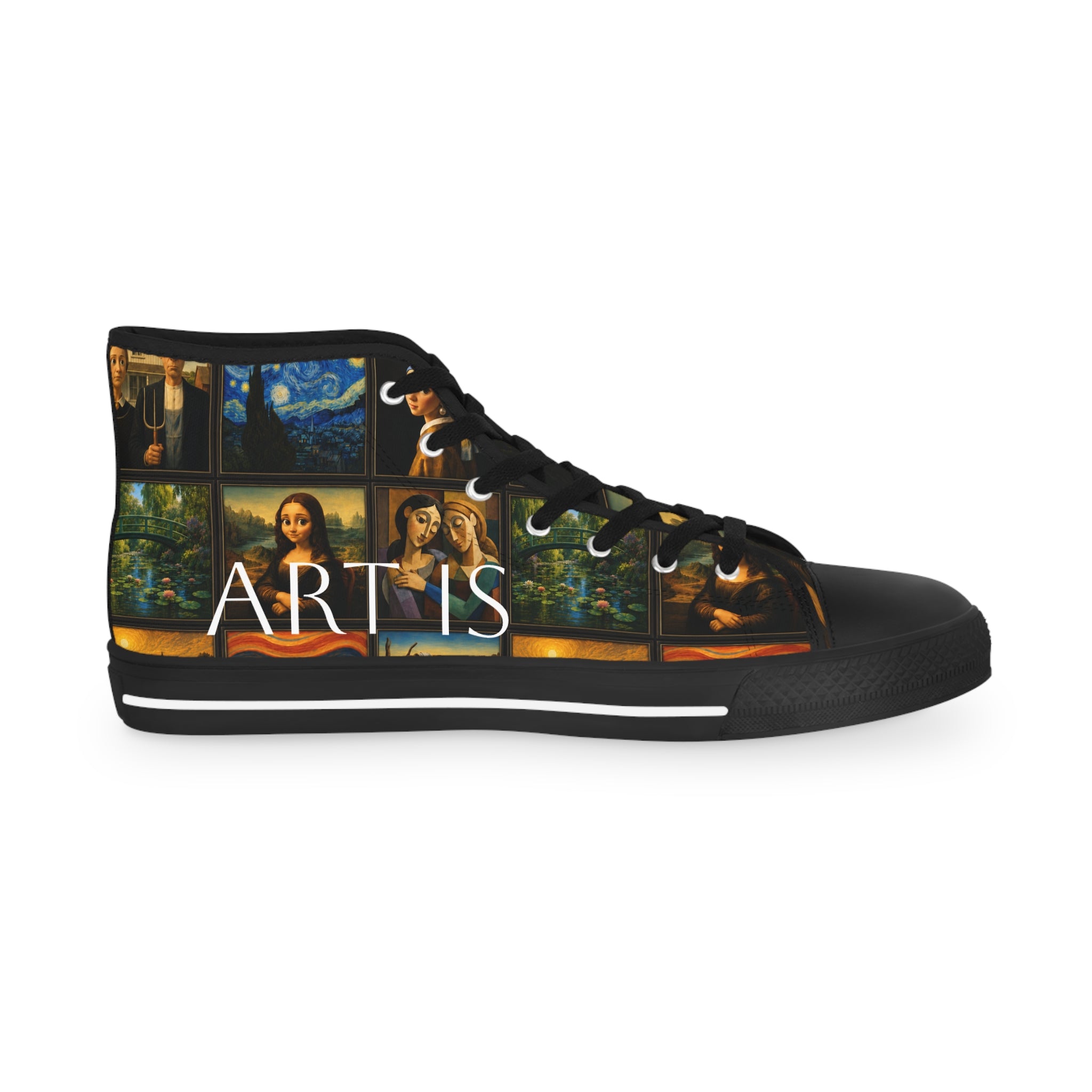 Men’s Art Is Timeless museum collage high-top sneakers
