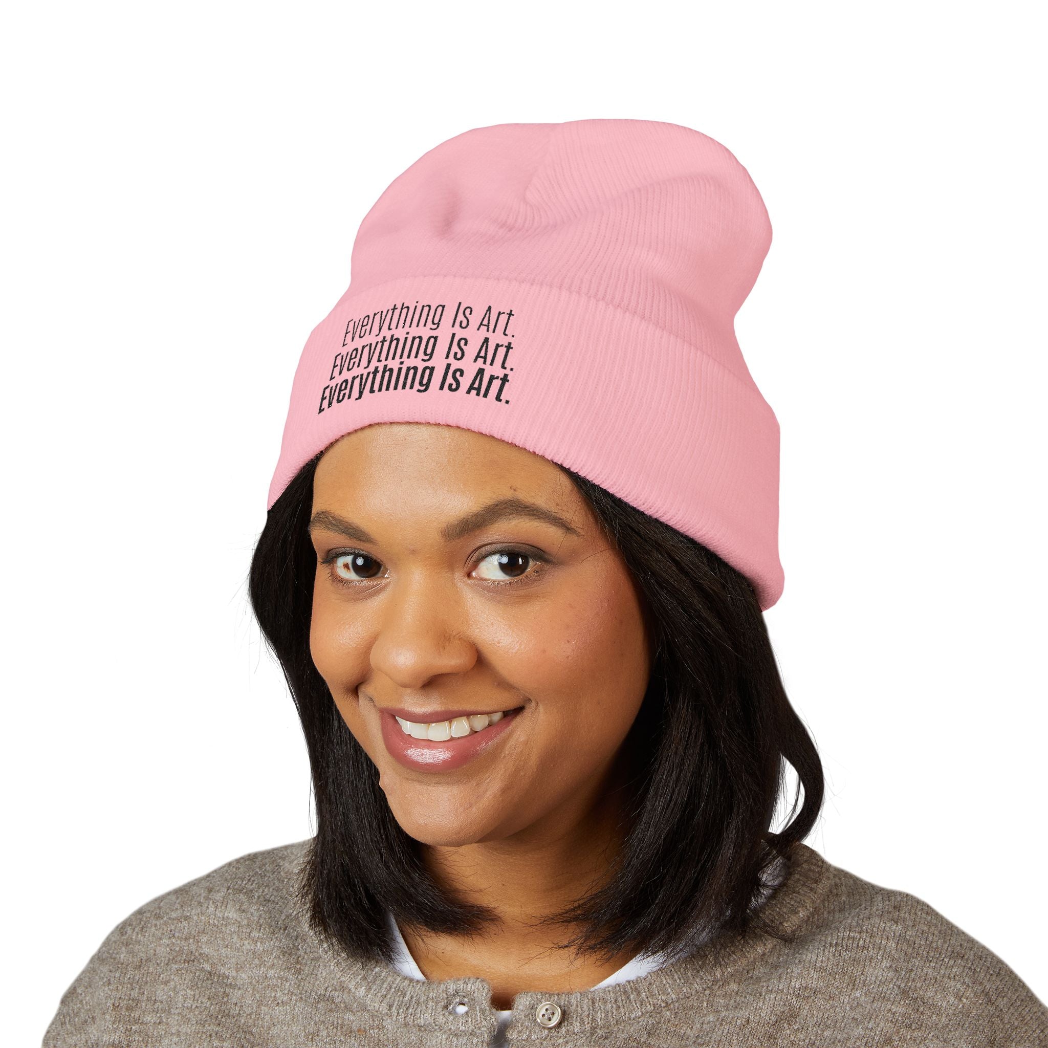 Everything Is Art cuffed beanie with black lettering – view 21