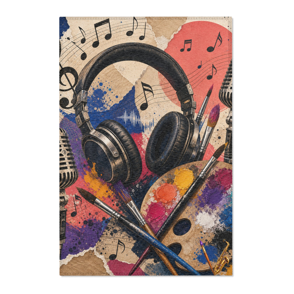 Music and art chenille area rug