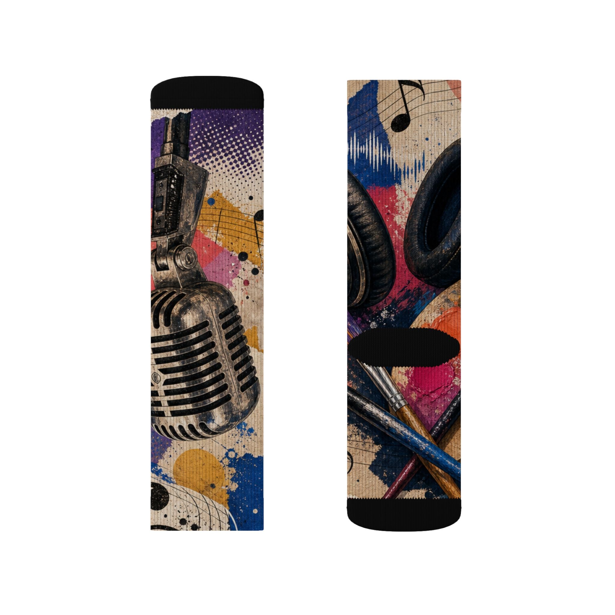 Art and music collage cushioned crew socks