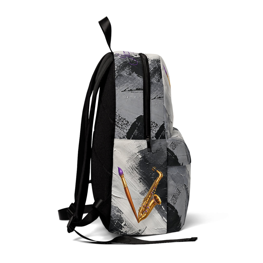 Jazzy Smoov black and white art backpack