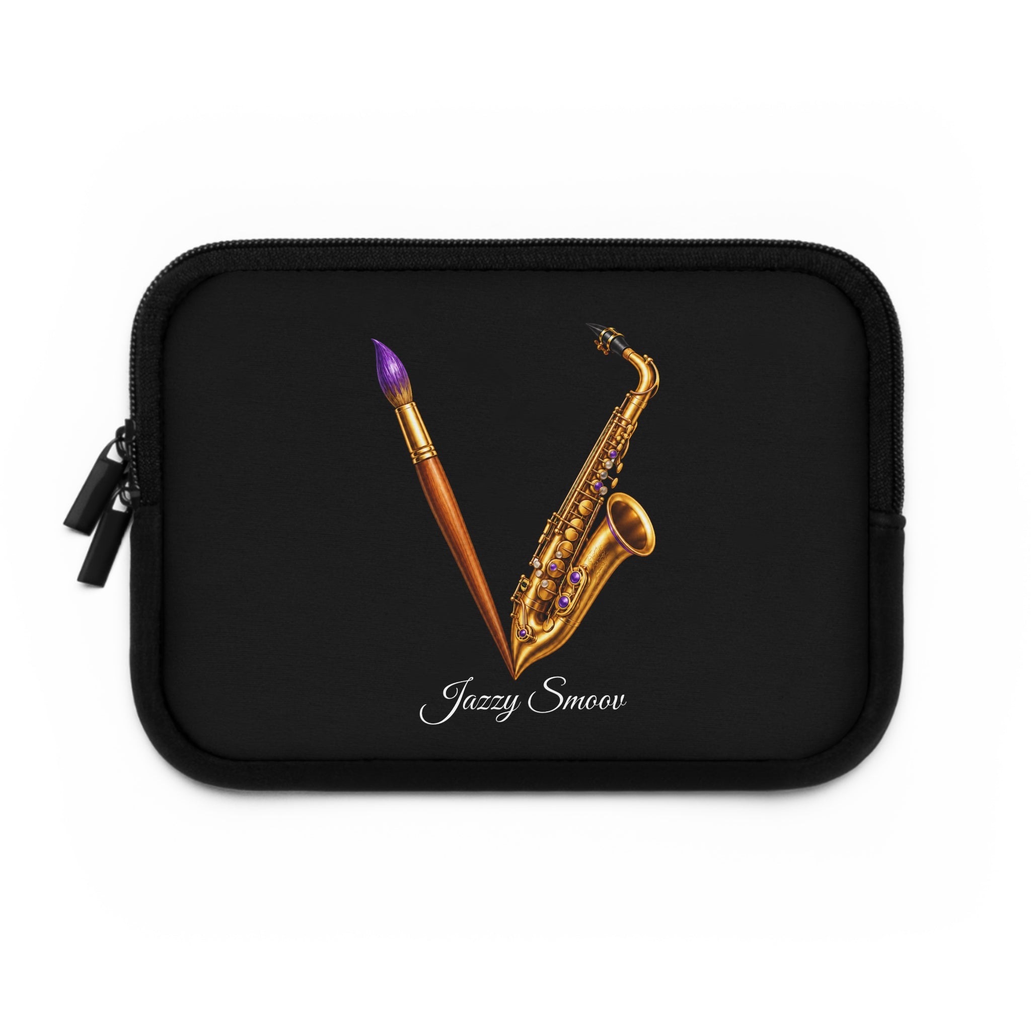 Jazzy Groove black saxophone art laptop sleeve