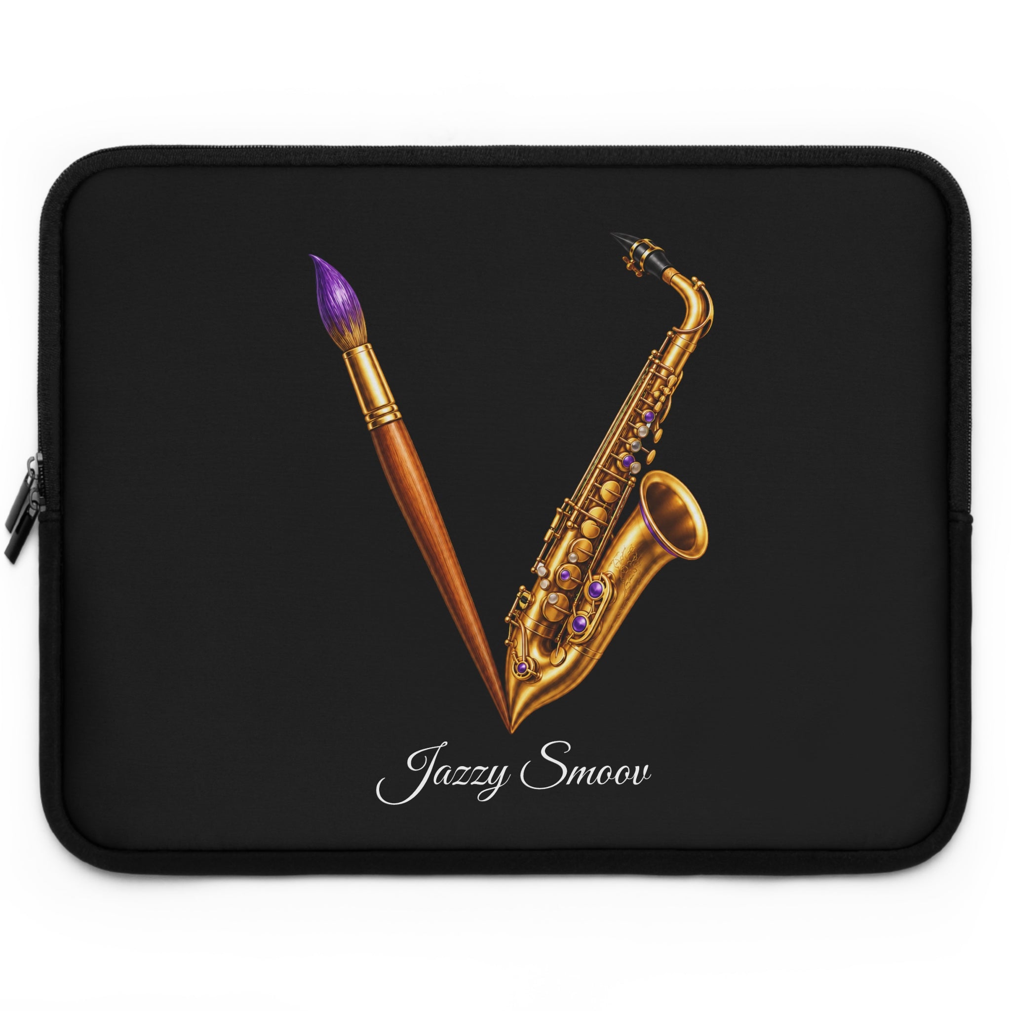 Jazzy Groove black saxophone art laptop sleeve