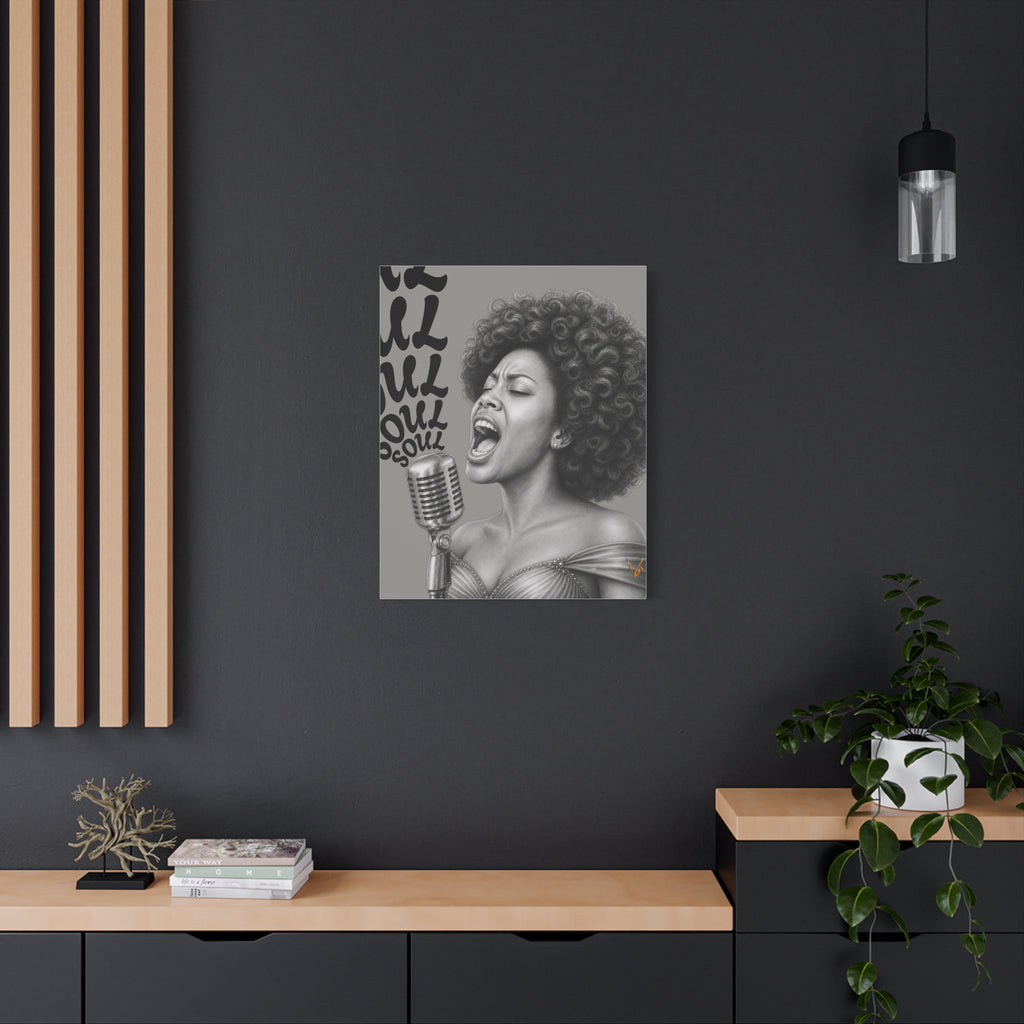 Female soul singer monochrome matte canvas wall art