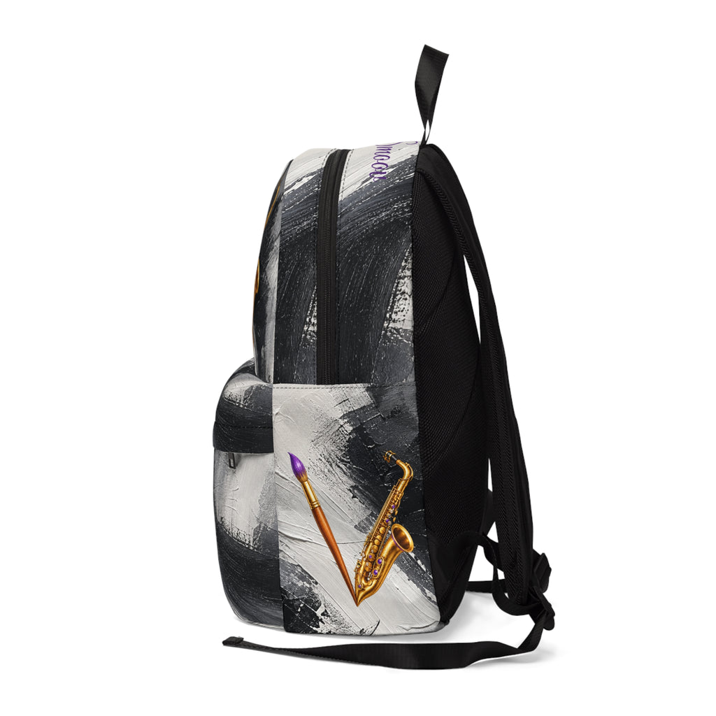 Jazzy Smoov black and white art backpack