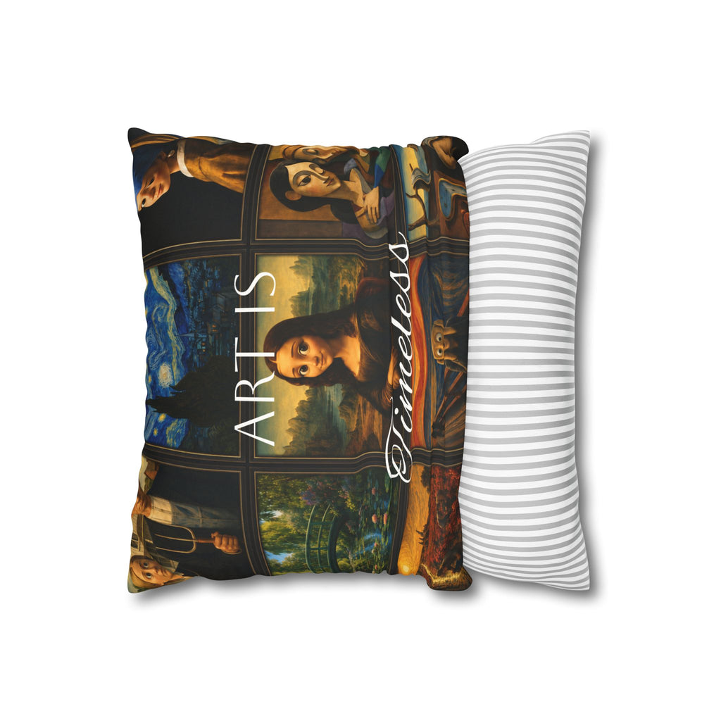 Art Is Timeless museum collage faux suede pillow cover
