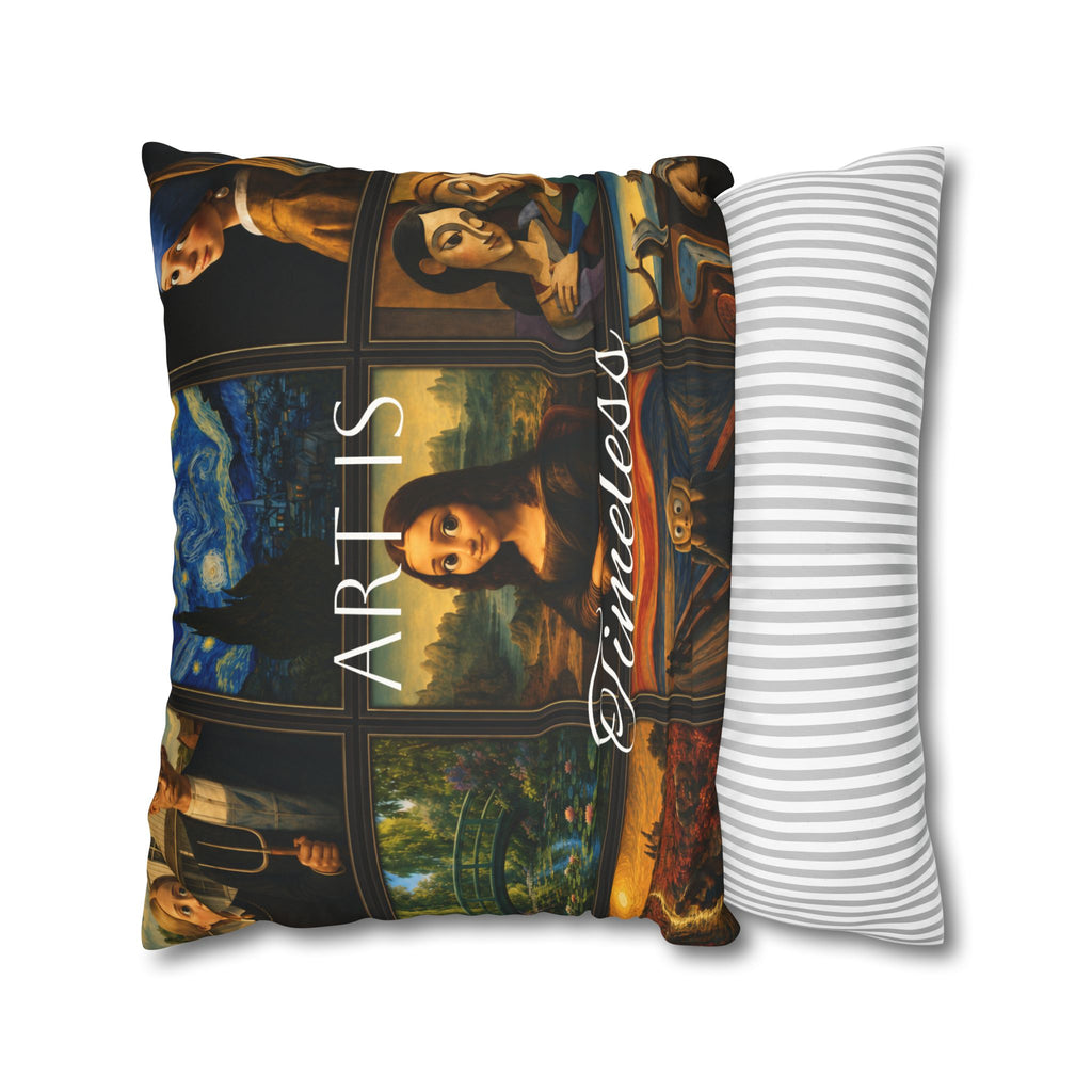 Art Is Timeless museum collage faux suede pillow cover