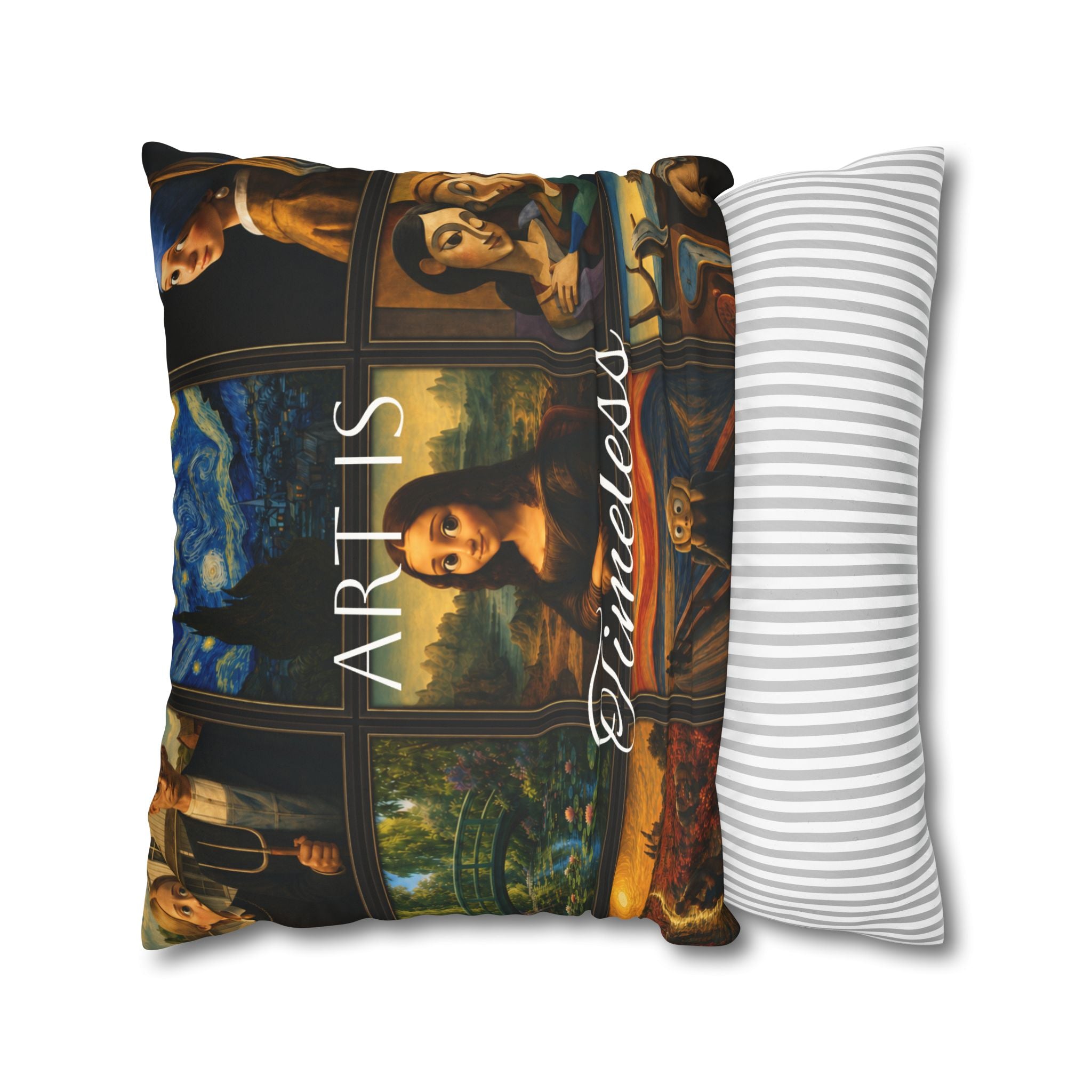 Art Is Timeless museum collage faux suede pillow cover