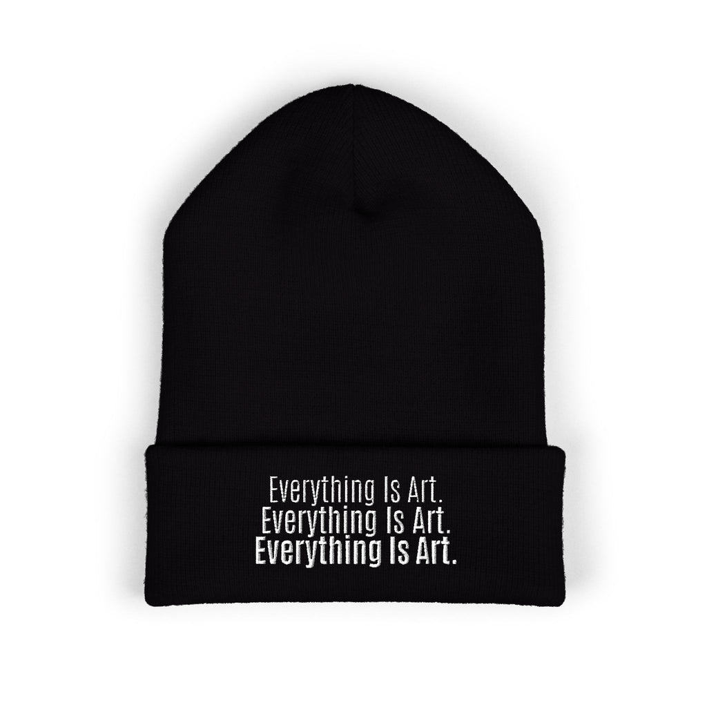 Everything Is Art cuffed beanie with white lettering