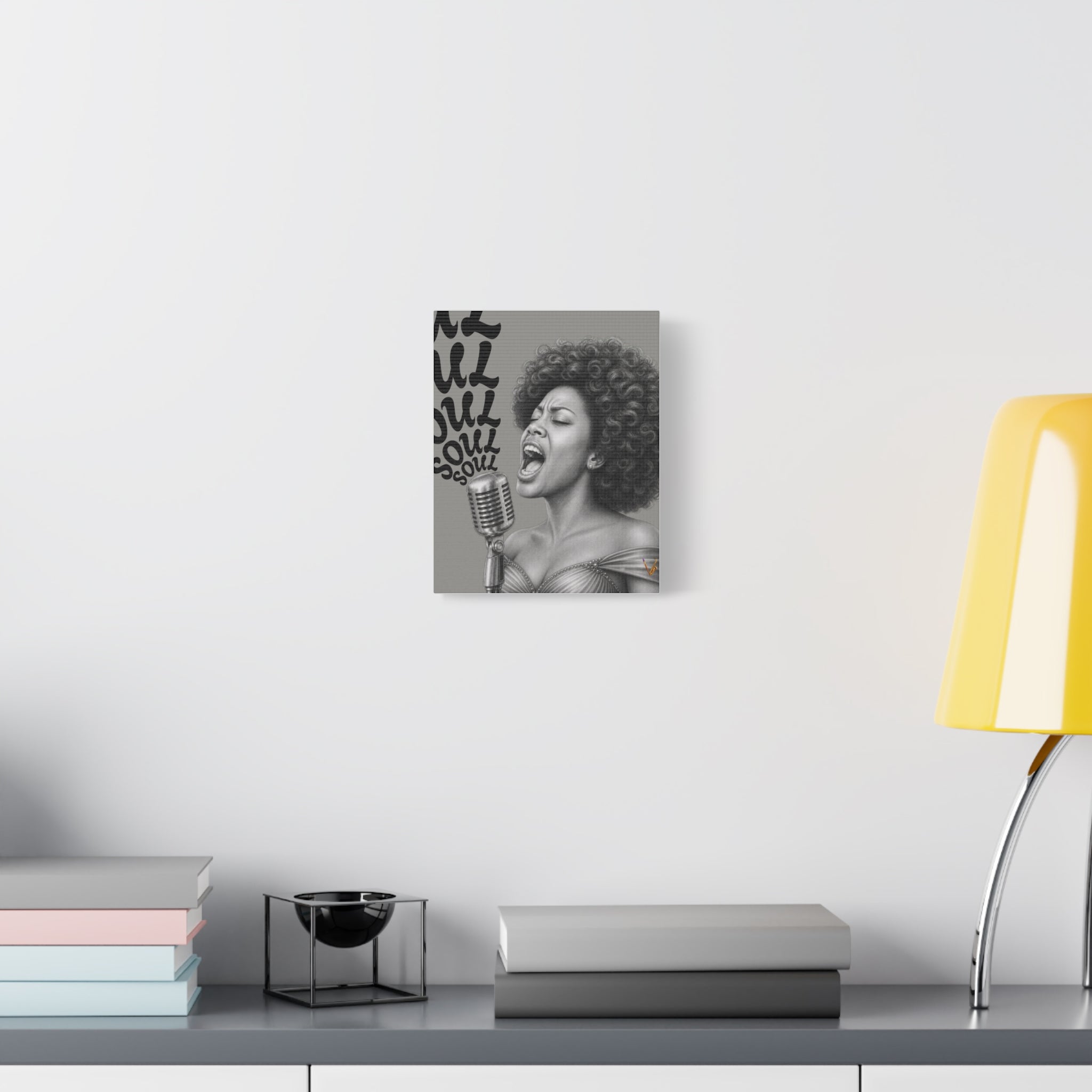 Female soul singer monochrome matte canvas wall art
