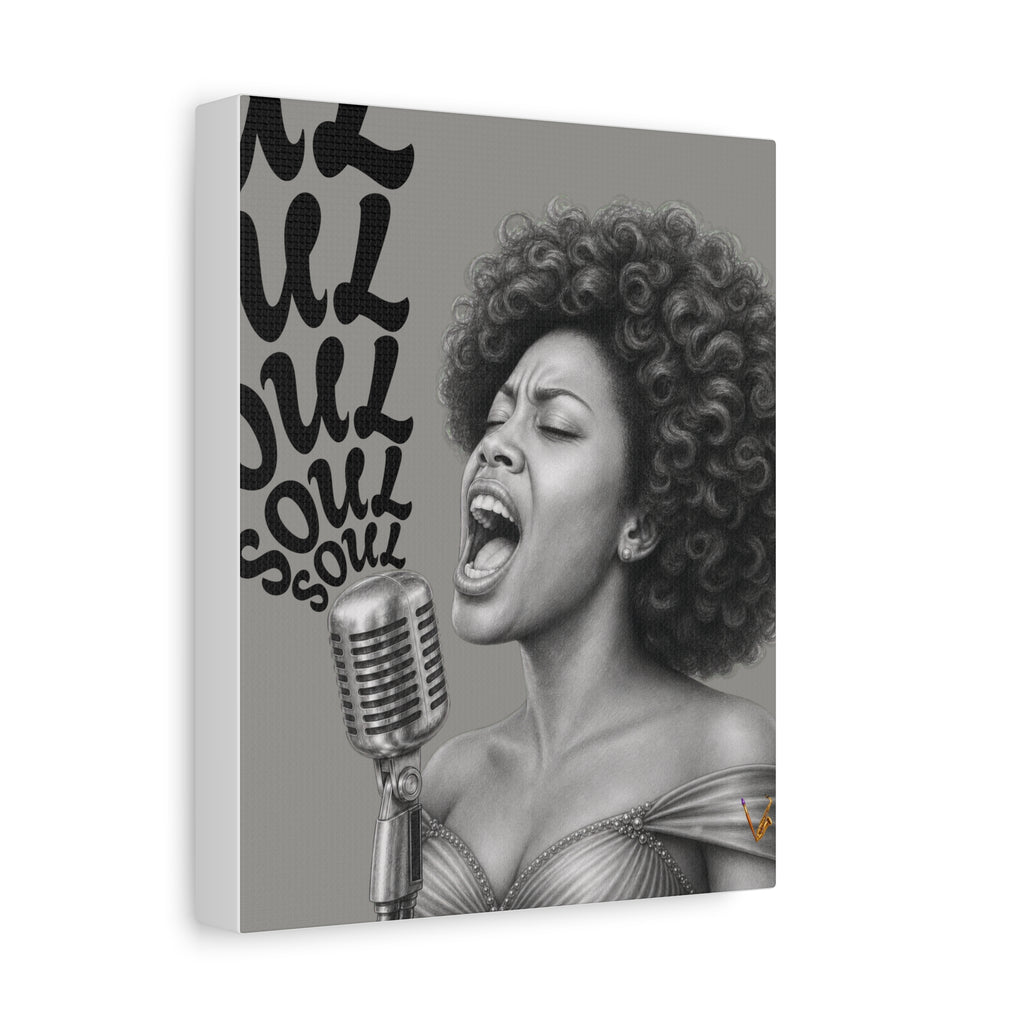 Female soul singer monochrome matte canvas wall art