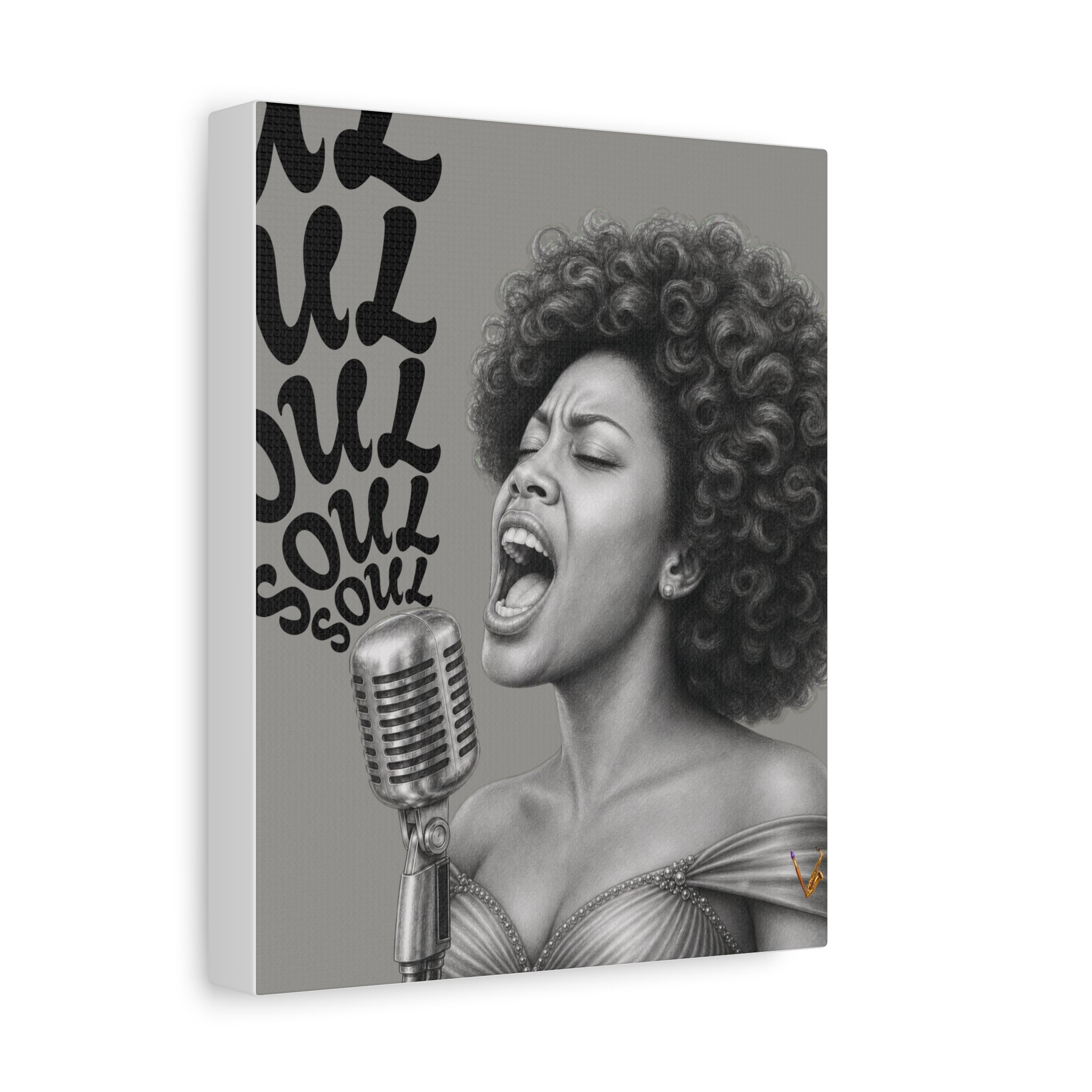 Female soul singer monochrome matte canvas wall art