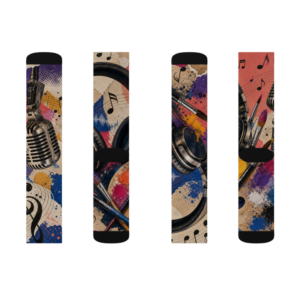Art and music collage cushioned crew socks
