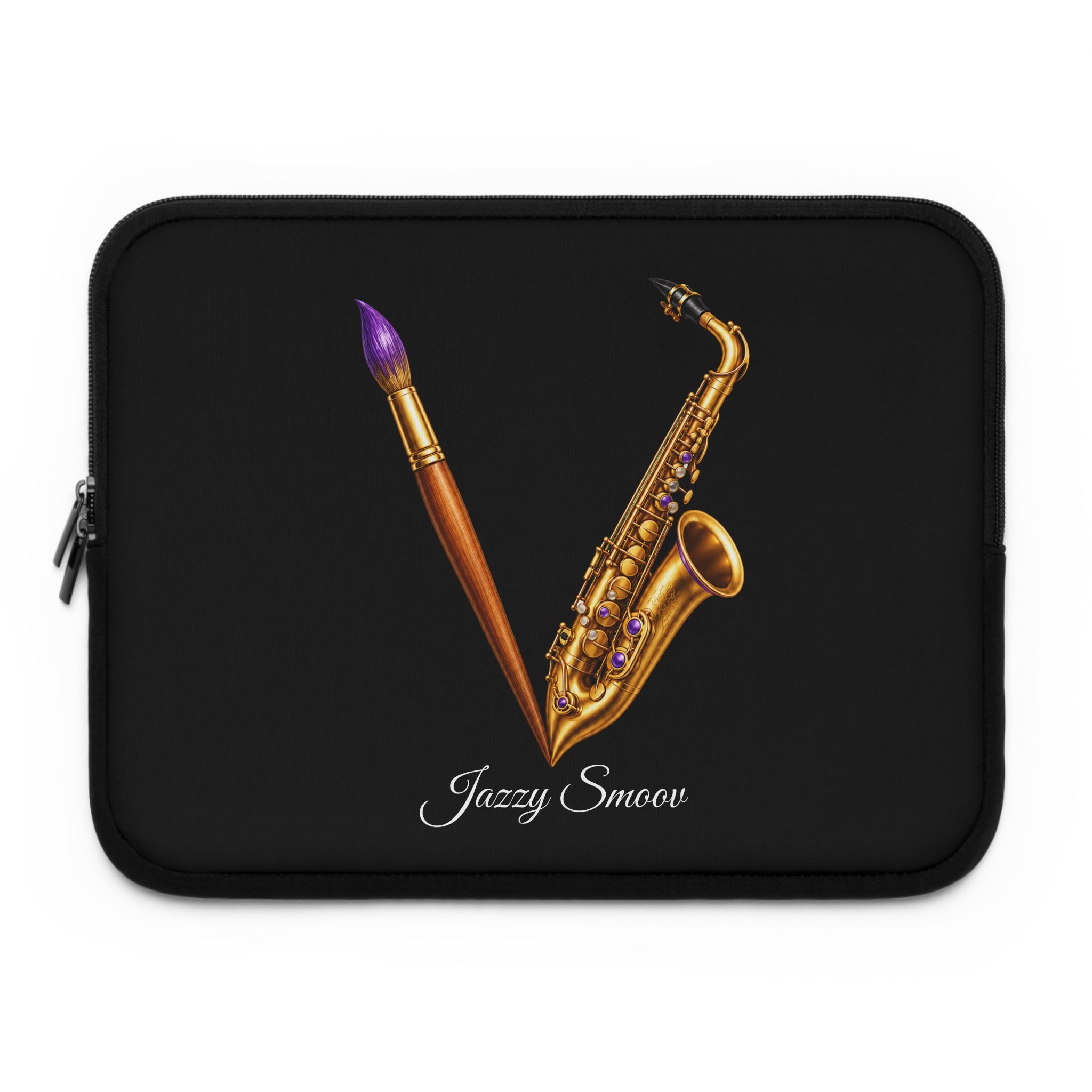 Jazzy Groove black saxophone art laptop sleeve