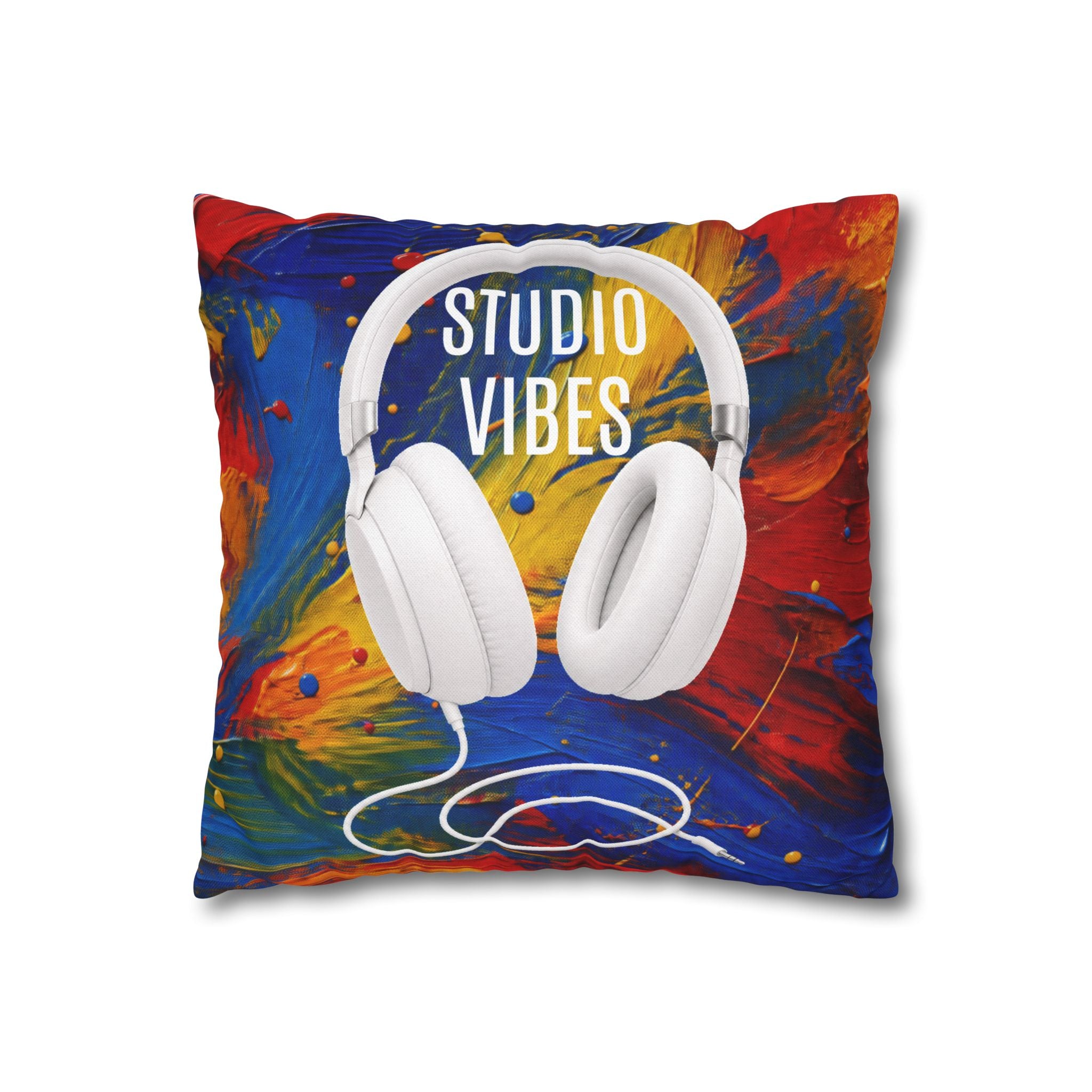 Studio Vibes colorful headphone throw pillow cover