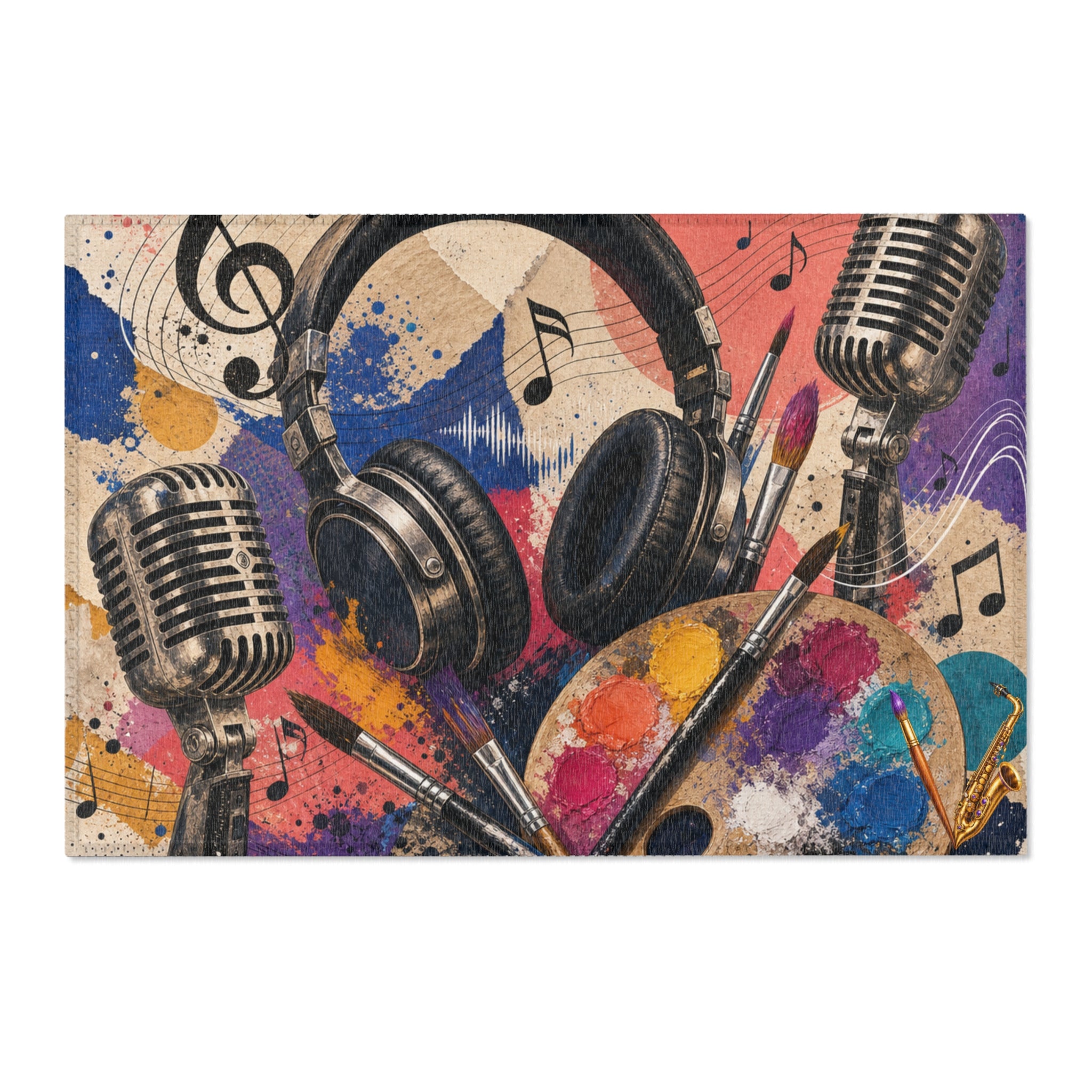 Music and art chenille area rug