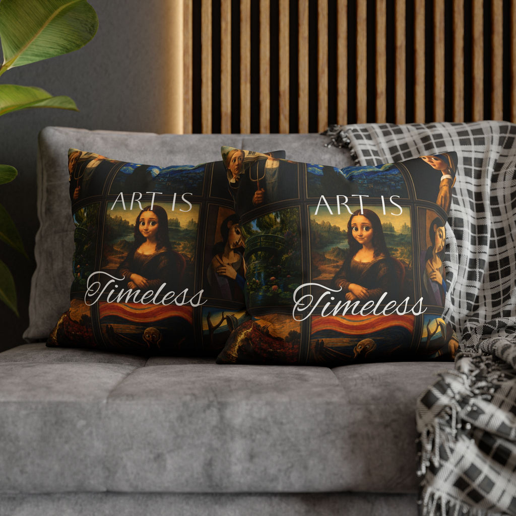 Art Is Timeless museum collage faux suede pillow cover