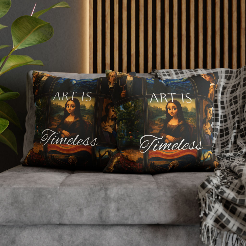 Art Is Timeless museum collage faux suede pillow cover