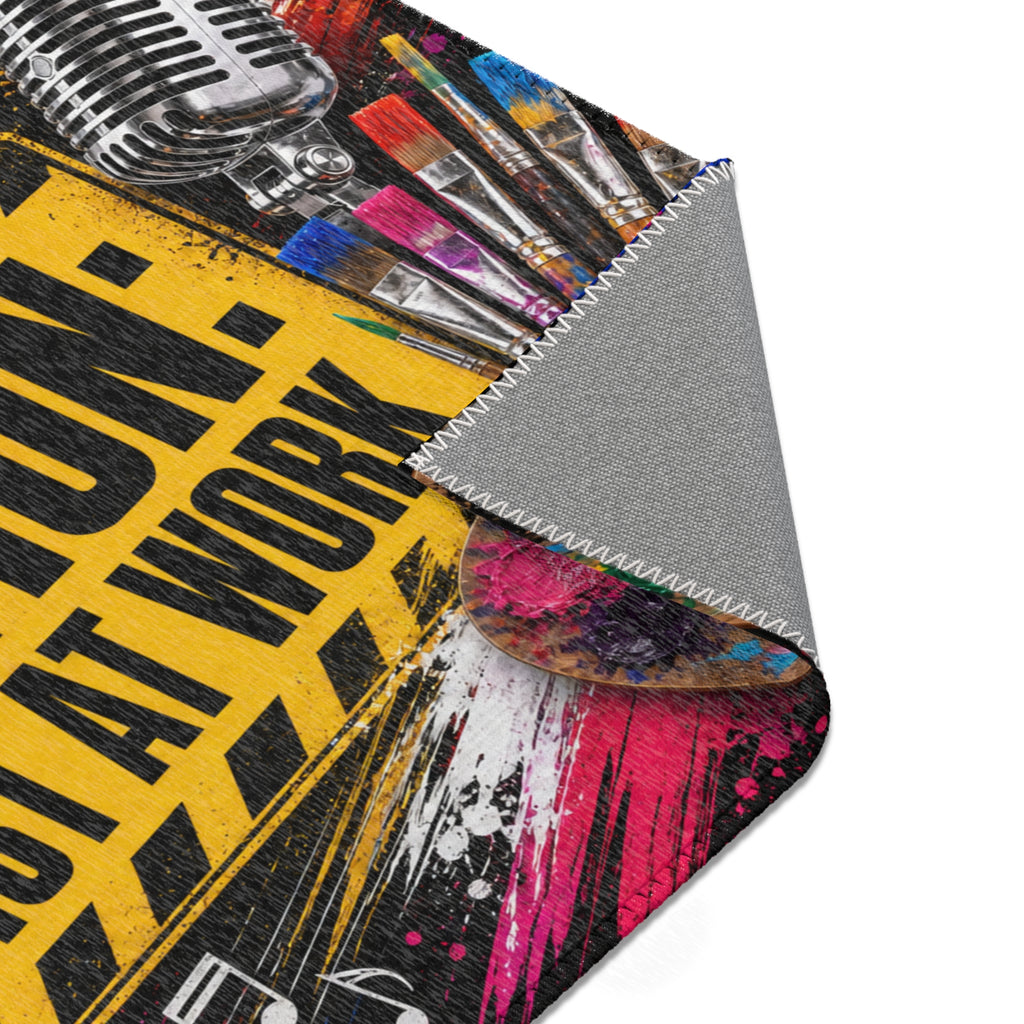 Caution Artist at Work colorful studio area rug
